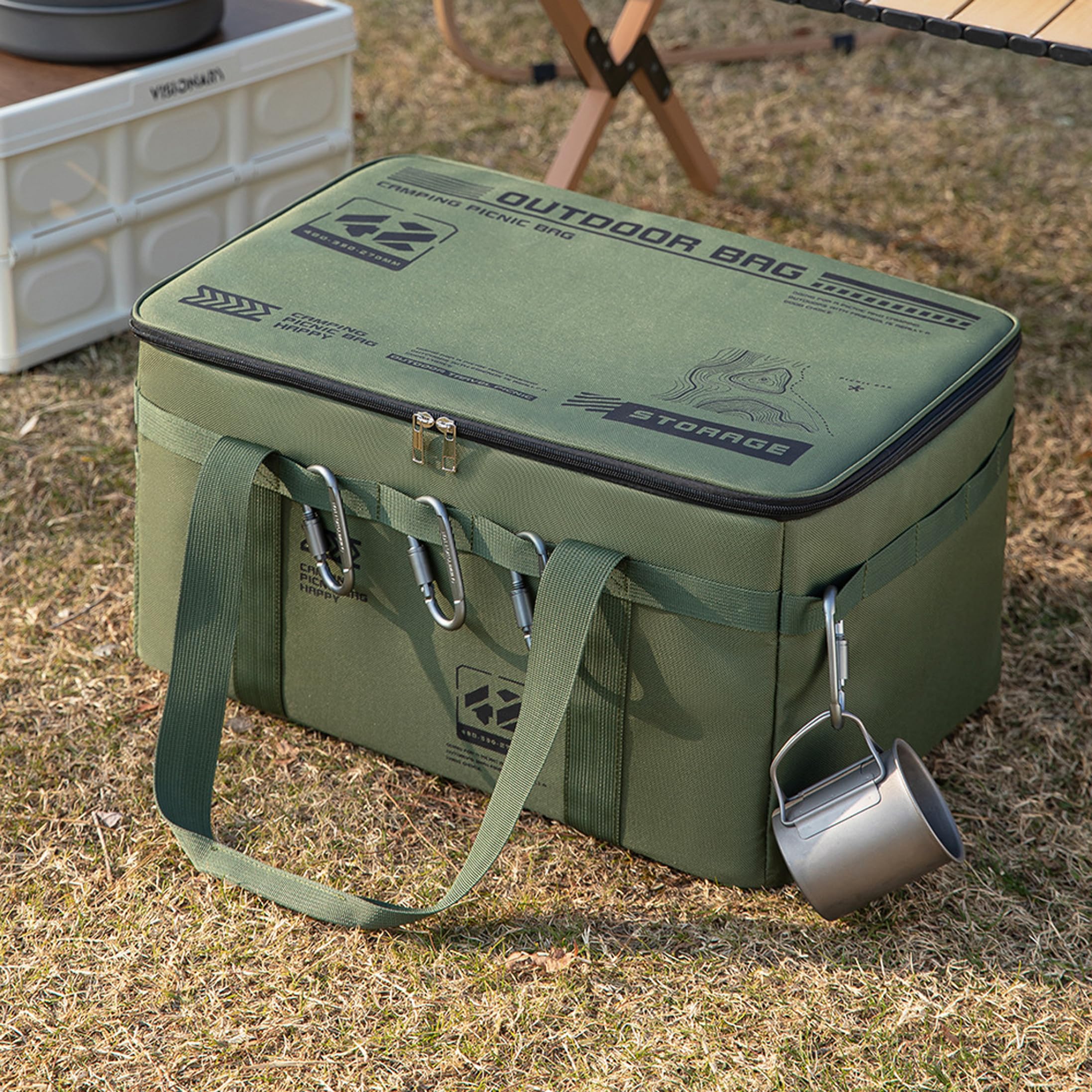 Camping-Aufbewahrungsbox, wasserdichte große Campingtasche, tragbarer Camp-Küchen-Organizer für den Außenbereich – 42 l grün, Aufbewahrungstasche