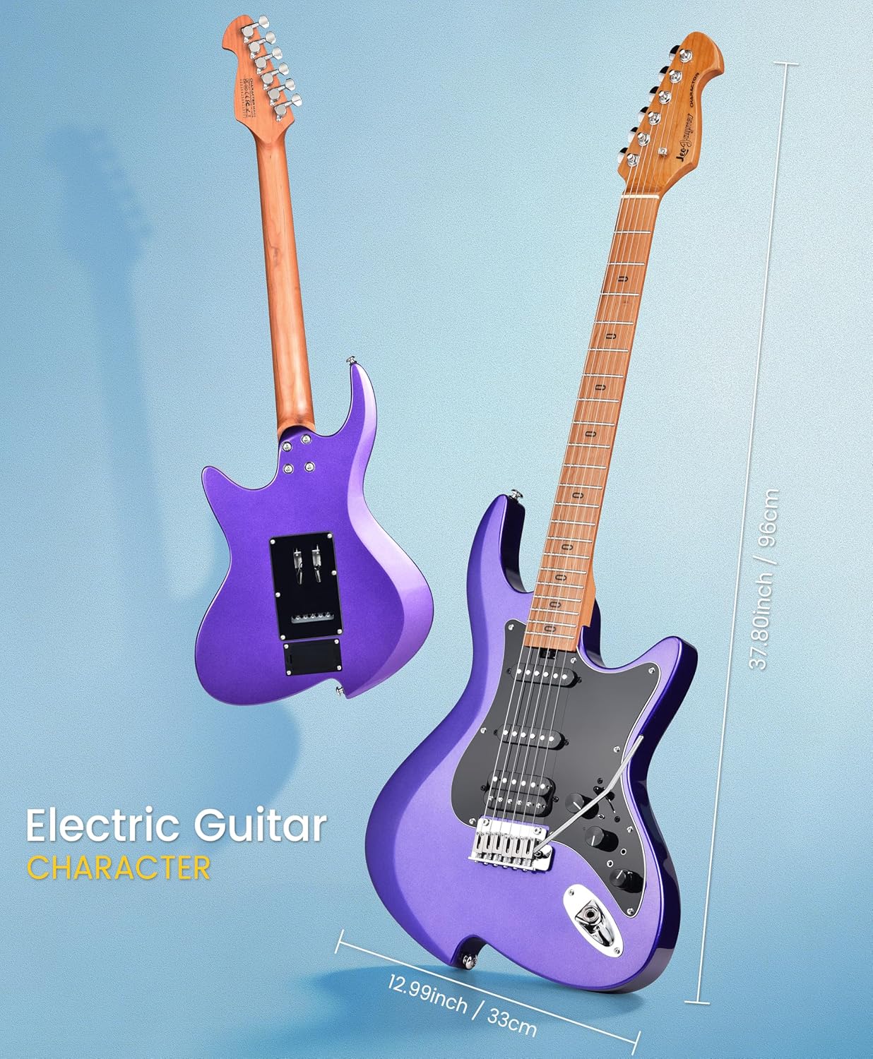 Leo Jaymz Character Series Electric Guitar with Roasted Maple Neck, SSH Active Pickups, Built-in Multi-Effects & Vintage Tremolo (Purple)