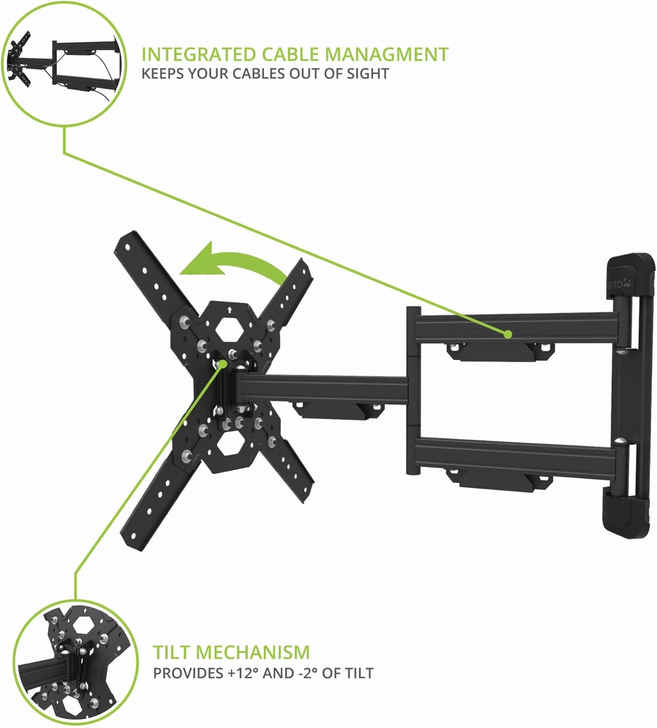 Kanto PS400SG Stainless Steel Outdoor Full Motion TV Mount for 30" to 70" TVs Up to 88 lb | Stainless Steel Arms | Integrated Cable Management | Low Profile | 27.6" Extension | Black