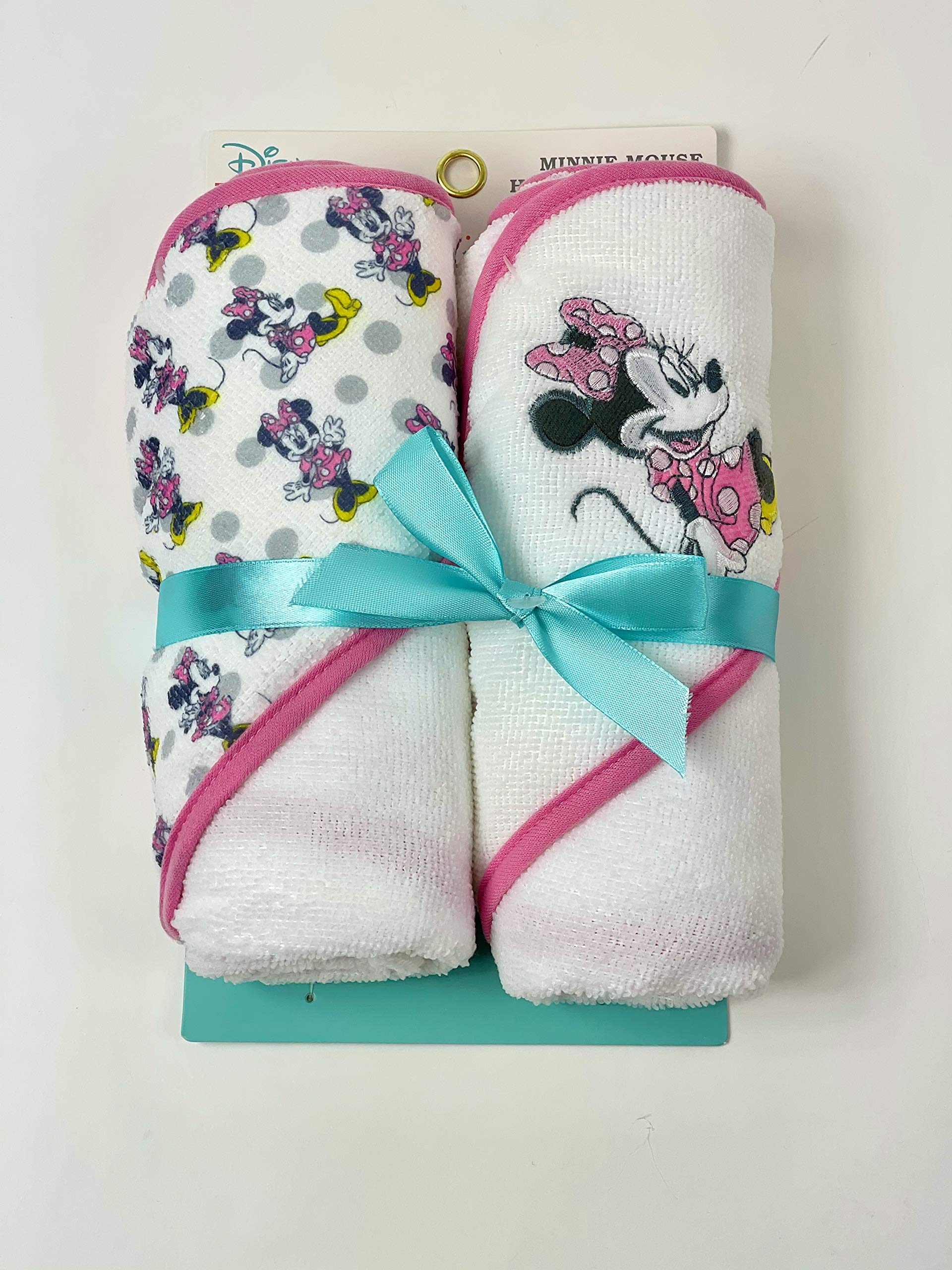 Cudlie Disney Baby Girl 2 Pack Hooded Rolled Minne Mouse Hooded Towels On Header Card