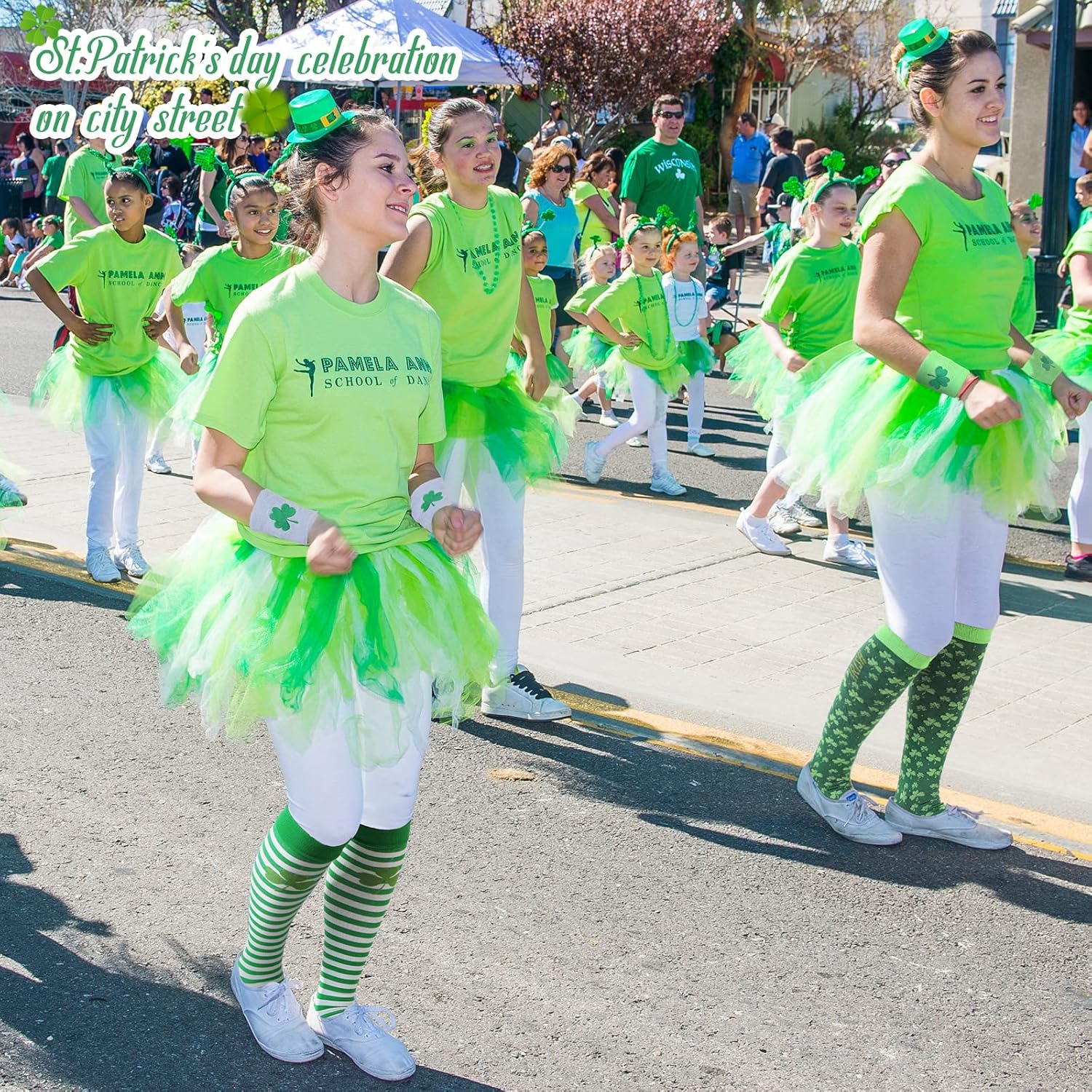 Cindeer 3 Pairs St Patricks Day Knee High Socks and 6 Pcs Irish Shamrock Wristbands for Women - Image 2