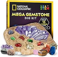 National Geographic Mega Gemstone Dig Kit: Excavate 15 Real Gems like Amethyst & Quartz, STEM Science Kit for Kids, Rock Mining Toy Gift