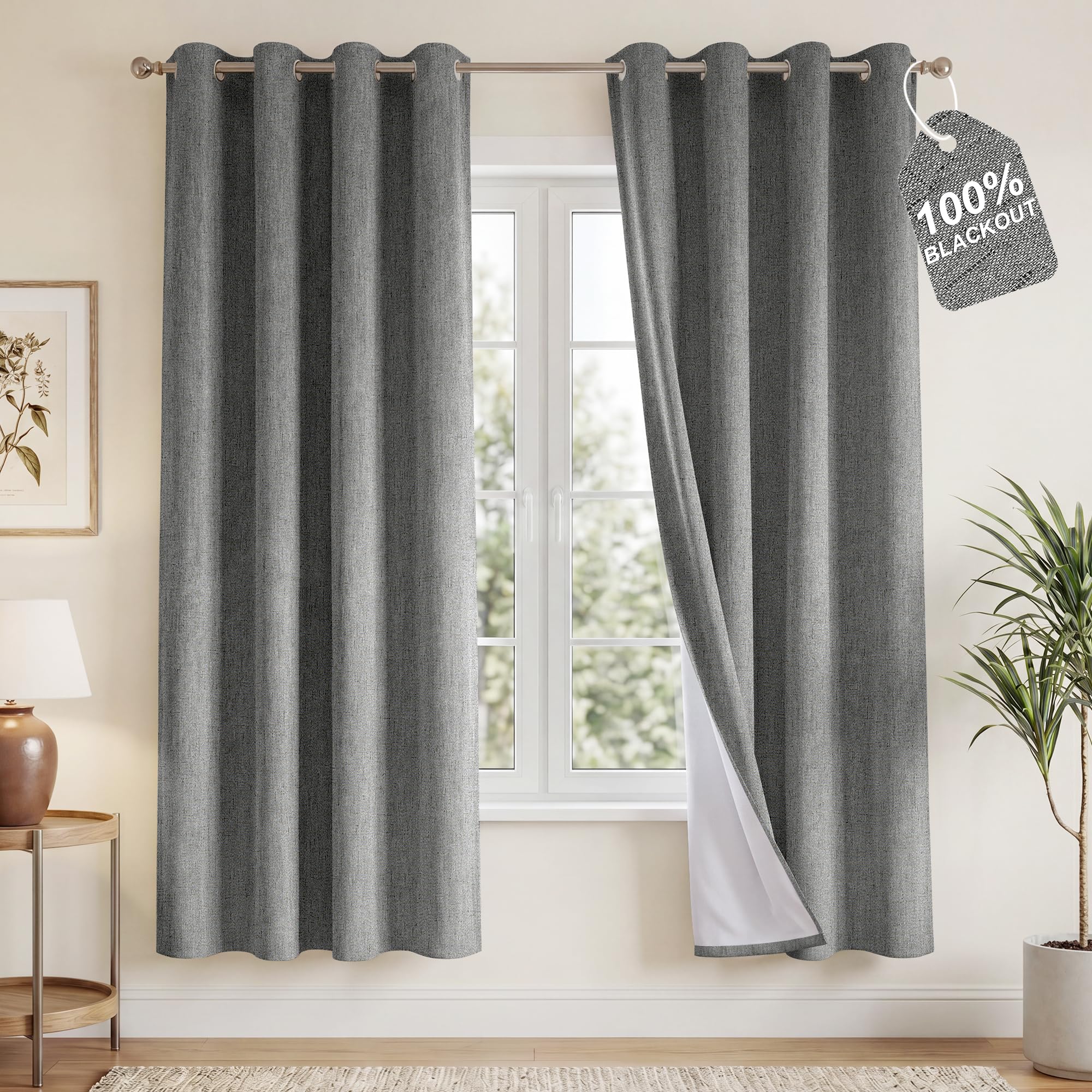 NICETOWN Grey 100% Blackout Bedroom Curtains 72 inches Long x W52