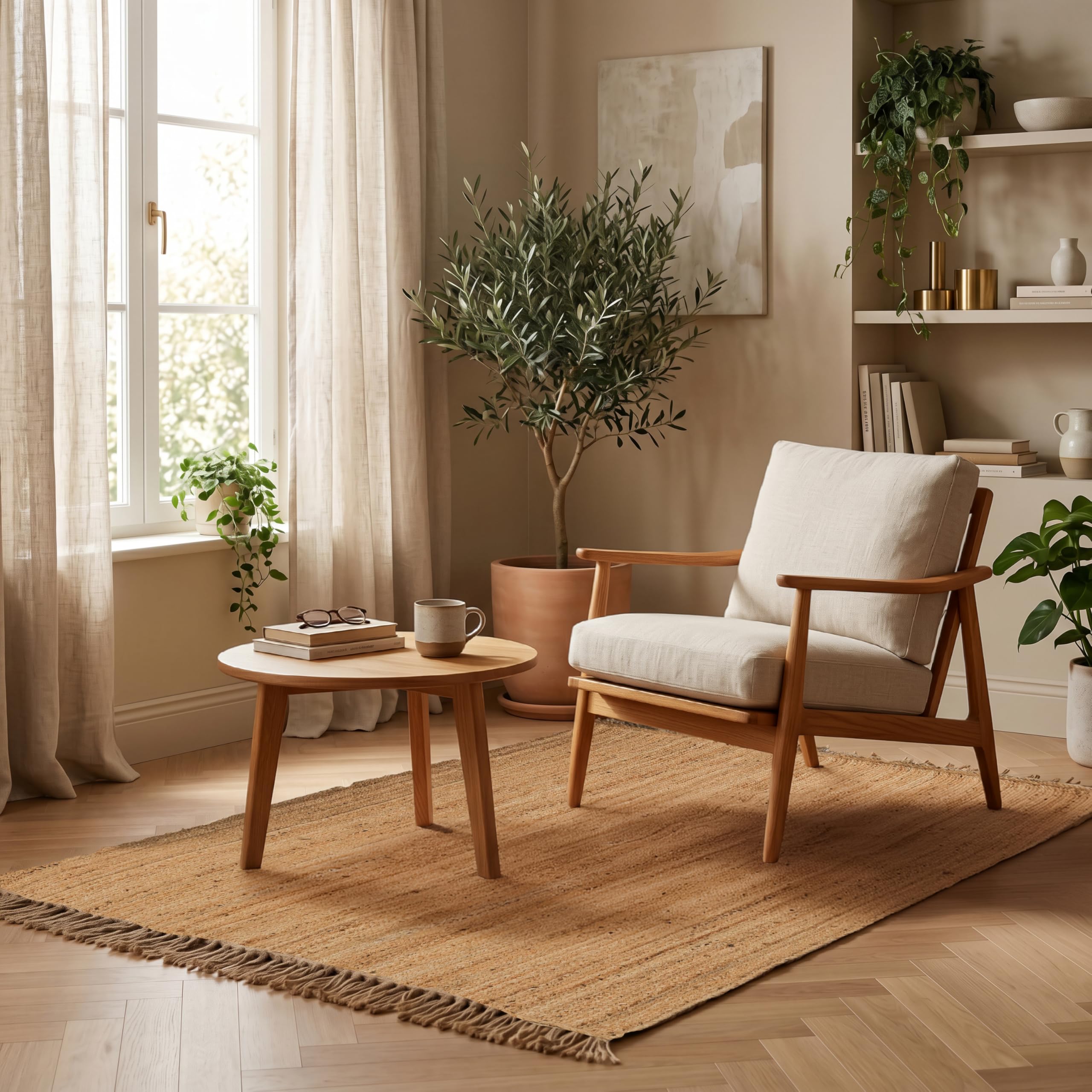 FURNISHFUL FINESSE Handwoven Natural Jute Area Rug – 90 x 150 cm Reversible Organic Fiber Carpet – Rustic Vintage Boho Chic Home Decor, Eco-Friendly Hard-Wearing Living Room & Bedroom Floor Mat