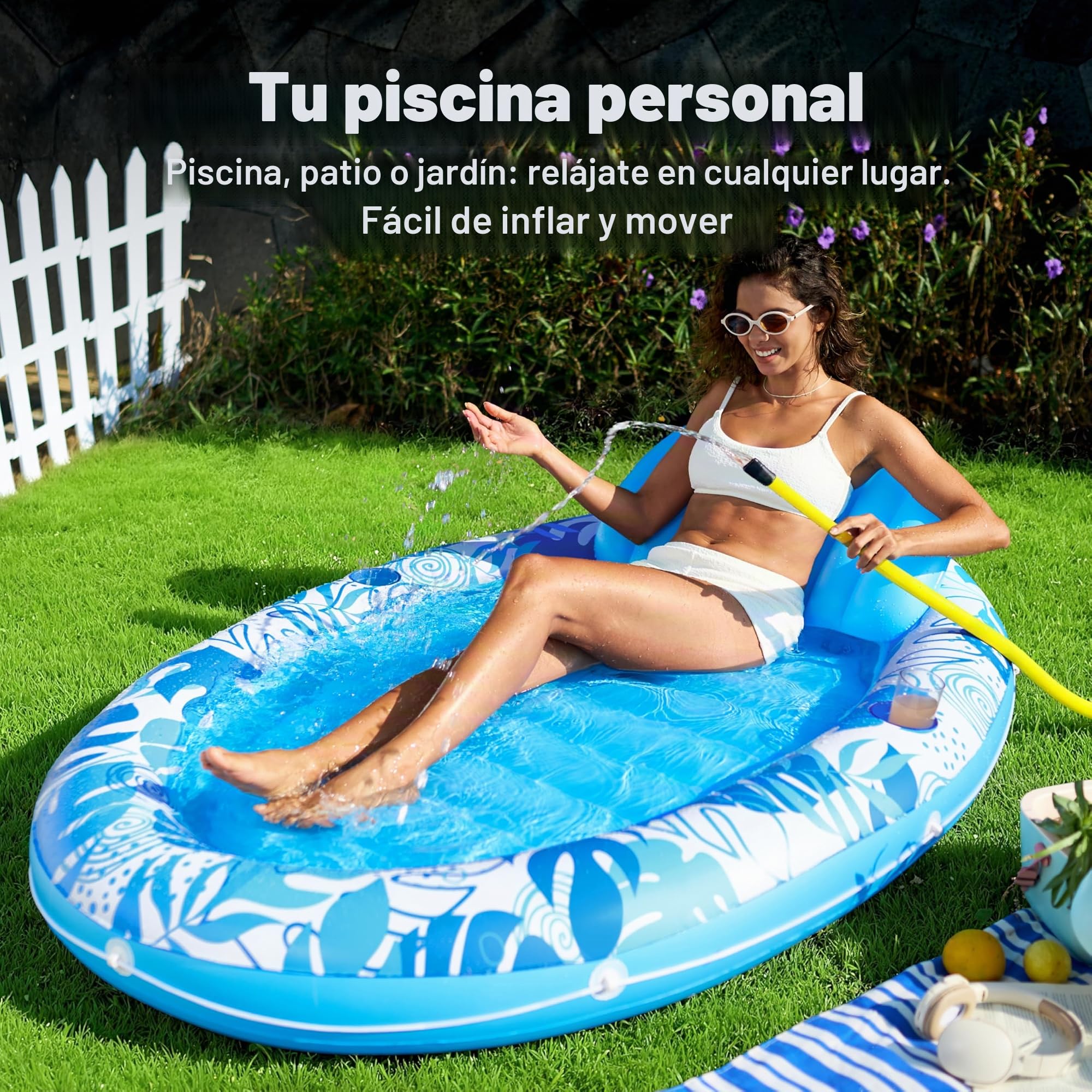 SLOOSH Flotador inflable para alberca de bronceado, 70 x 50 pulgadas, flotadores de piscina para adultos con almohada, flotador ovalado de balsa bronceadora, cama para tomar el sol para inflar agua