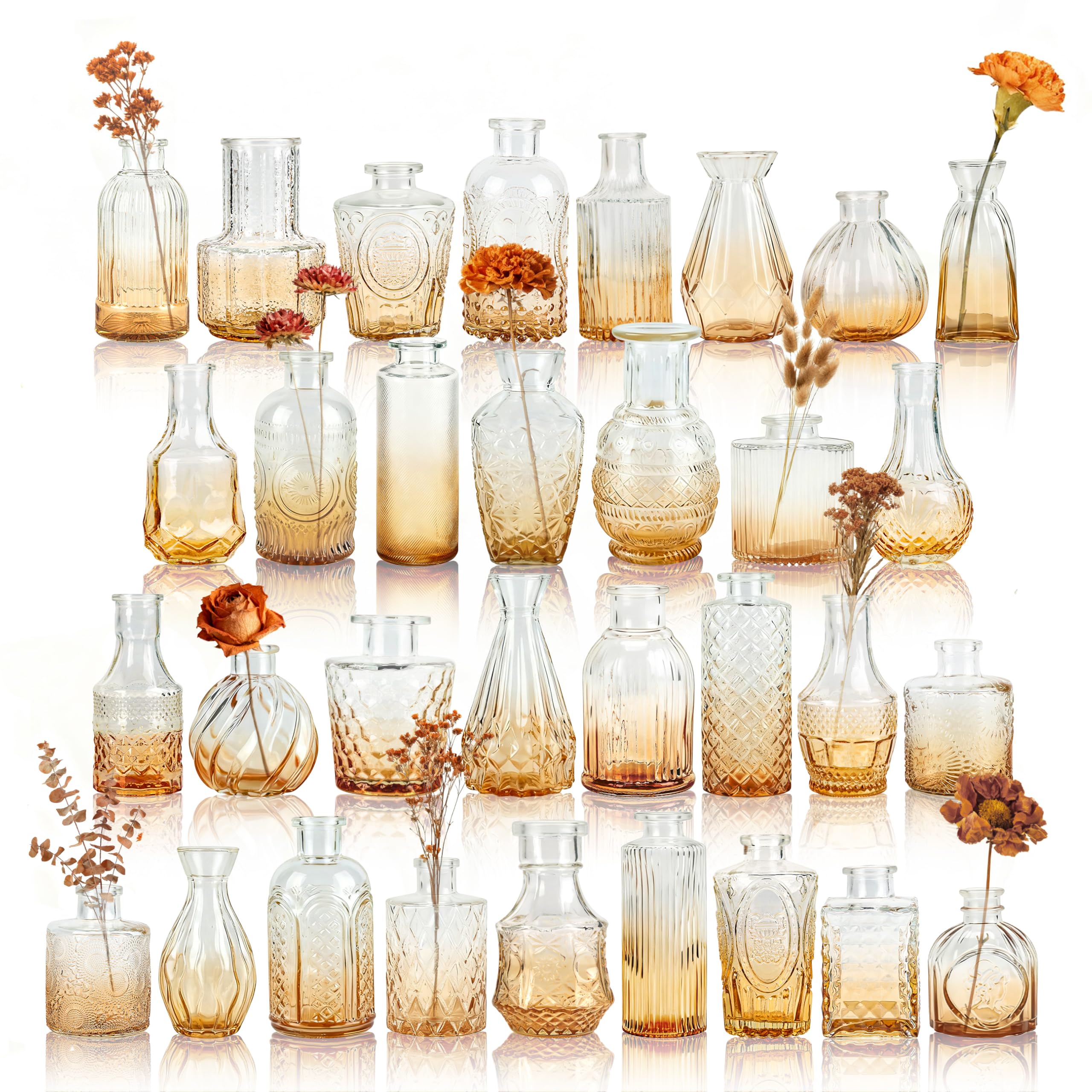 Photo 1 of Der Rose Glass Bud Vases Set of 32 Small Amber Flower Vases for Rustic Wedding Centerpieces Table Decorations and Home Office Decor(Amber)