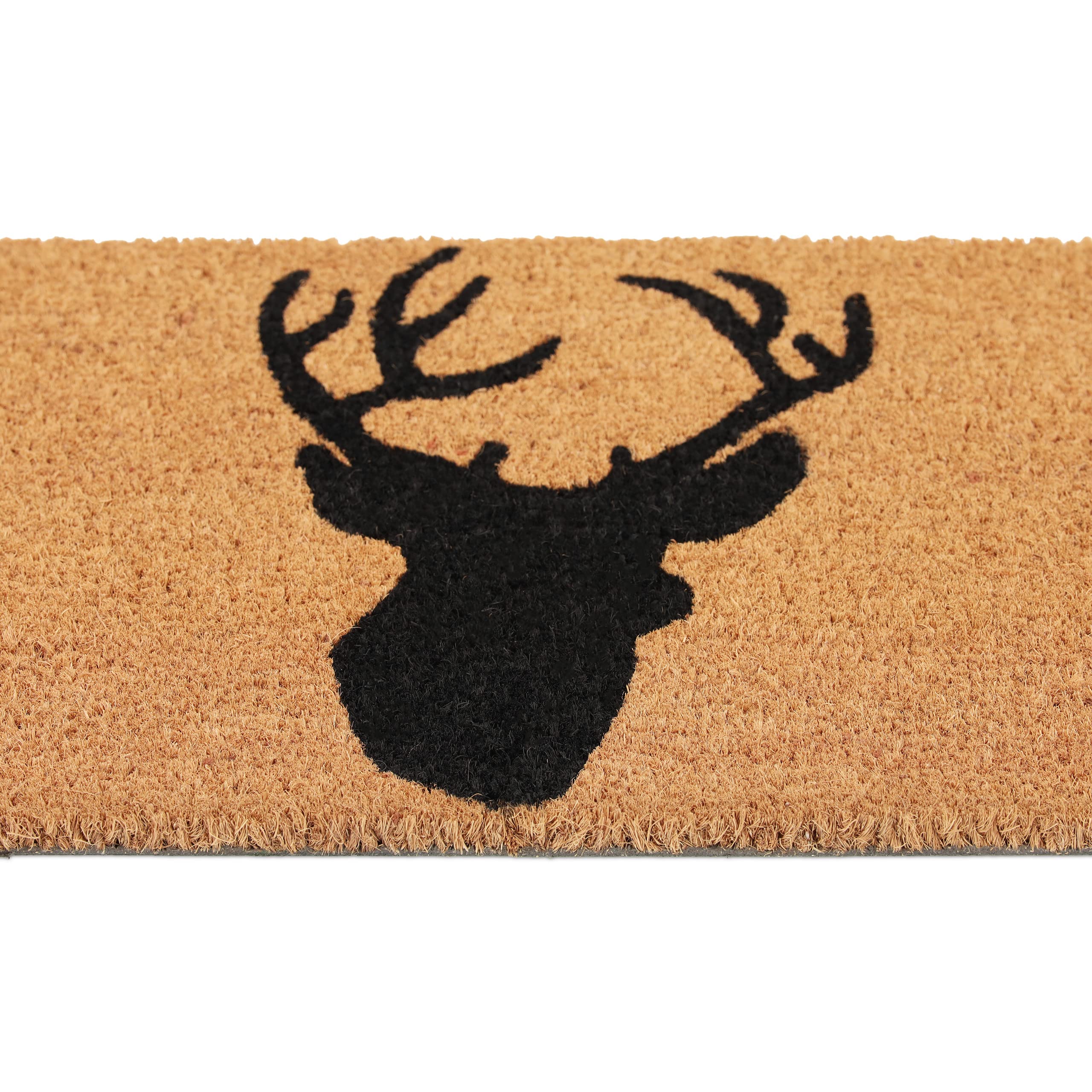 Relaxdays Zerbino da Ingresso in Cocco, Tappetino Antiscivolo con Cervo, 40x60 cm, per Interni e Esterni, Nero Naturale