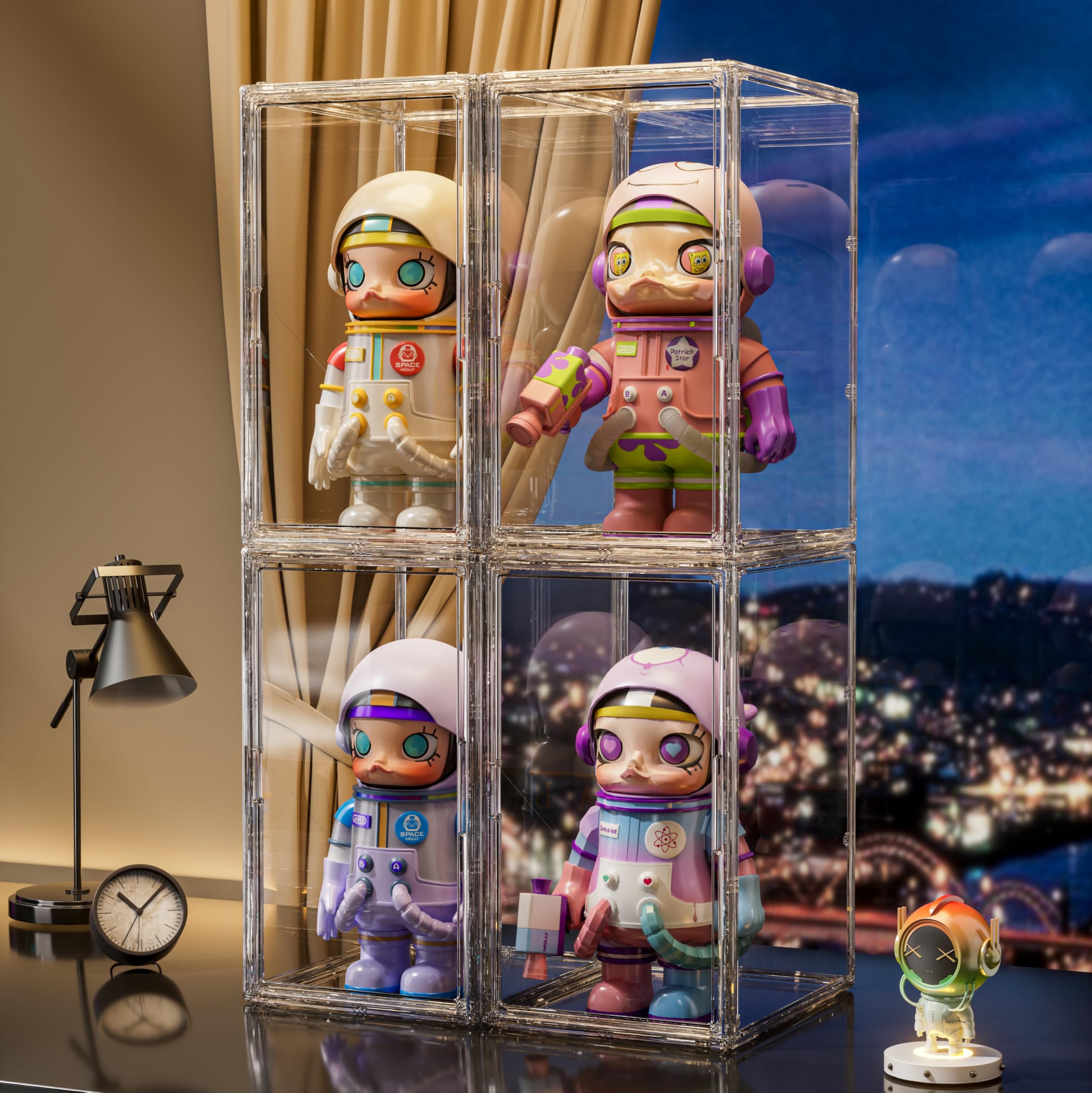Acryl Vitrine Schaukasten, Glasvitrine mit Magnettür für Action Figuren, Modellautos, Sammelfiguren, Aufbewahrung Multifunktional Display Case, Selbstmontage/Stapelbar/Staubdicht (50×37×29cm)