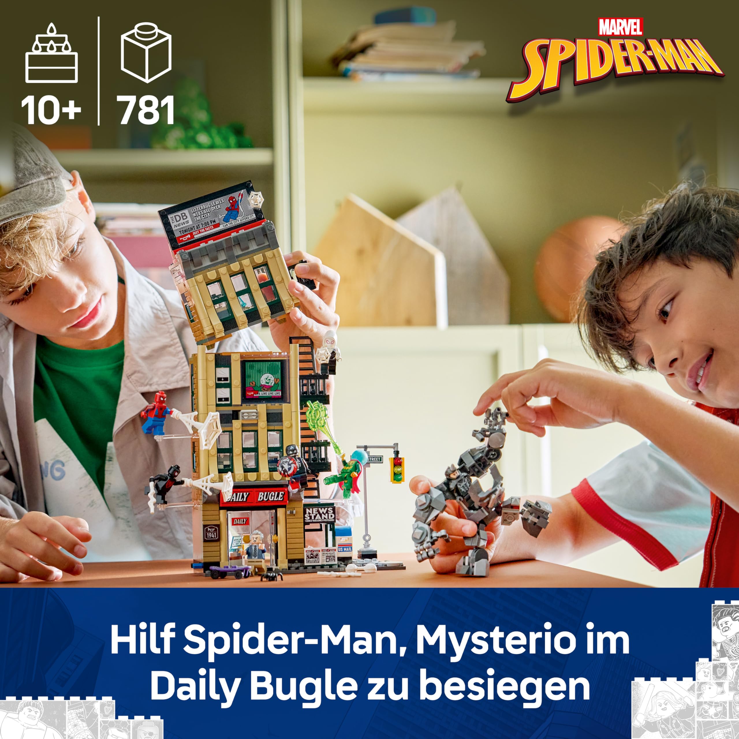 LEGO | Marvel Spider-Man vs. Mysterio: Daily Bugle - Superhelden Spielzeug mit Mech Actionfigur und 7 Minifiguren - Kinder Geschenk für Jungen ab 10 Jahren, Mädchen und Fans - 76342