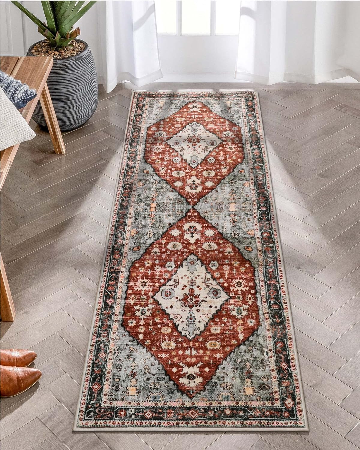 Lahome Boho Tribal Runner Rug 2x6 Red Rug Runners for Hallways 6 feet