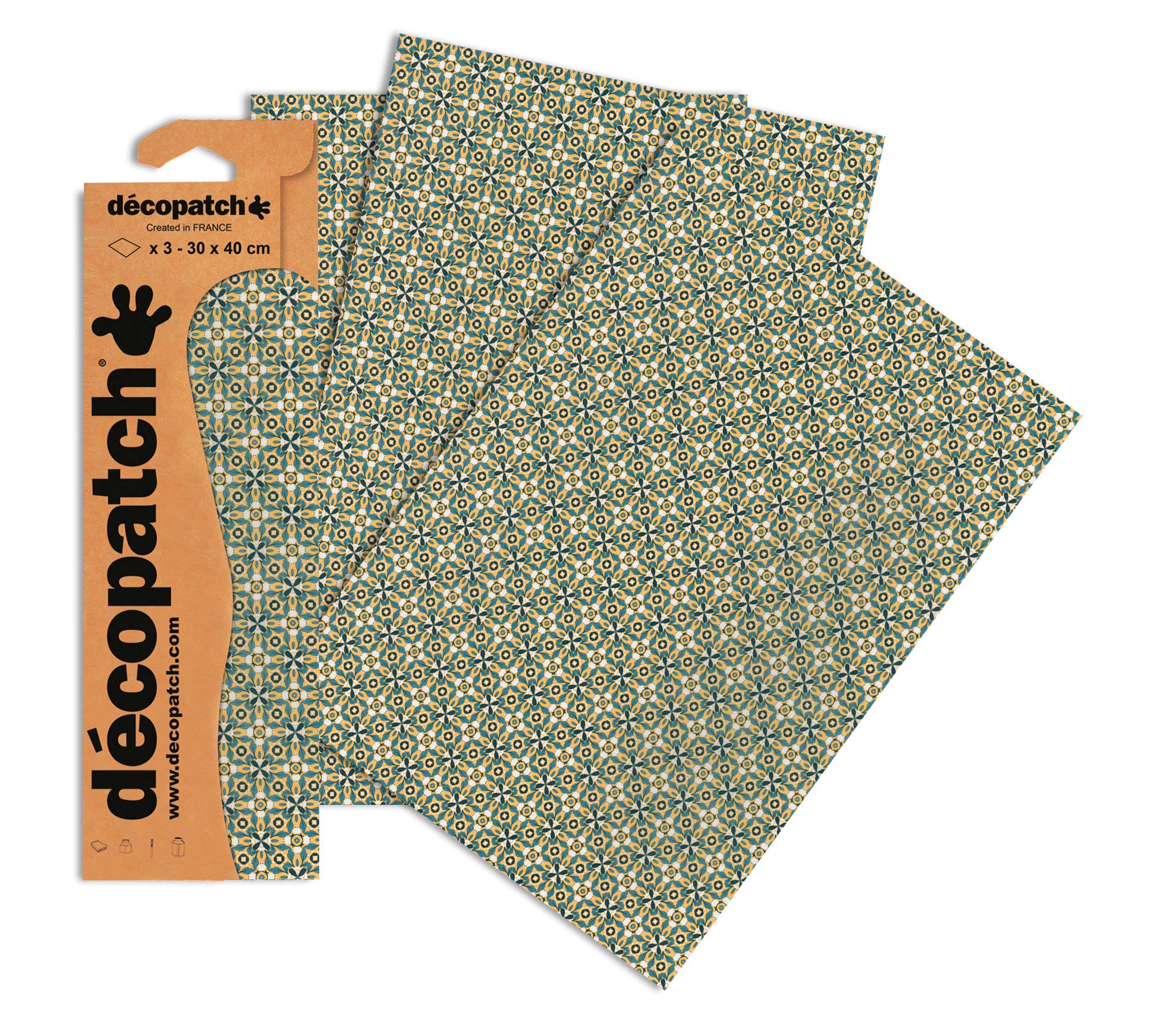 Décopatch C706O - A pouch of 3 sheets of printed paper 30x40 cm, Geometric yellow and blue - DIY - Customisable Décor - Completely Personalise - Creative