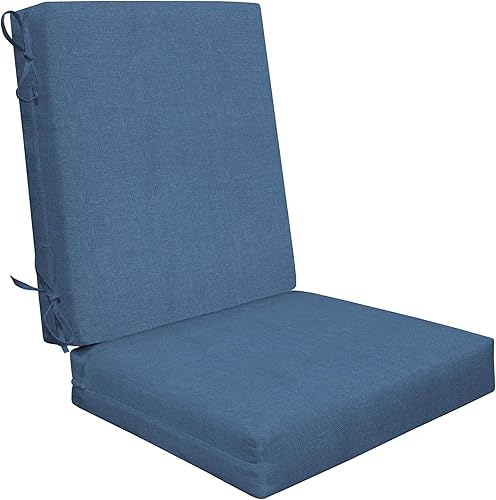 Honeycomb - Cojín para silla de comedor con respaldo alto y textura para interiores y exteriores, azul pacífico texturizado, relleno de poliéster