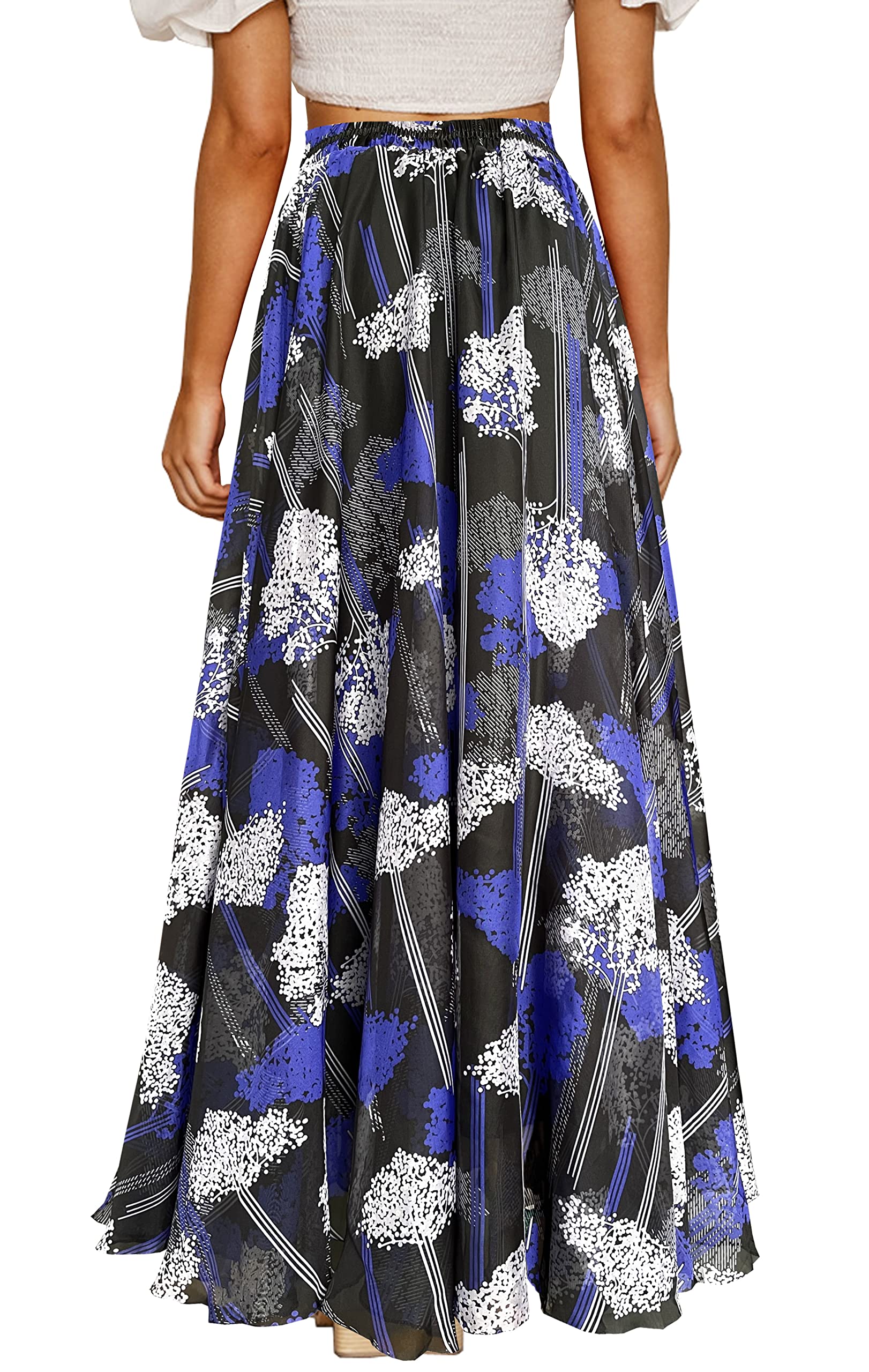 Afibi Womens Blending Chiffon Retro Long Maxi Skirt Vintage Dress