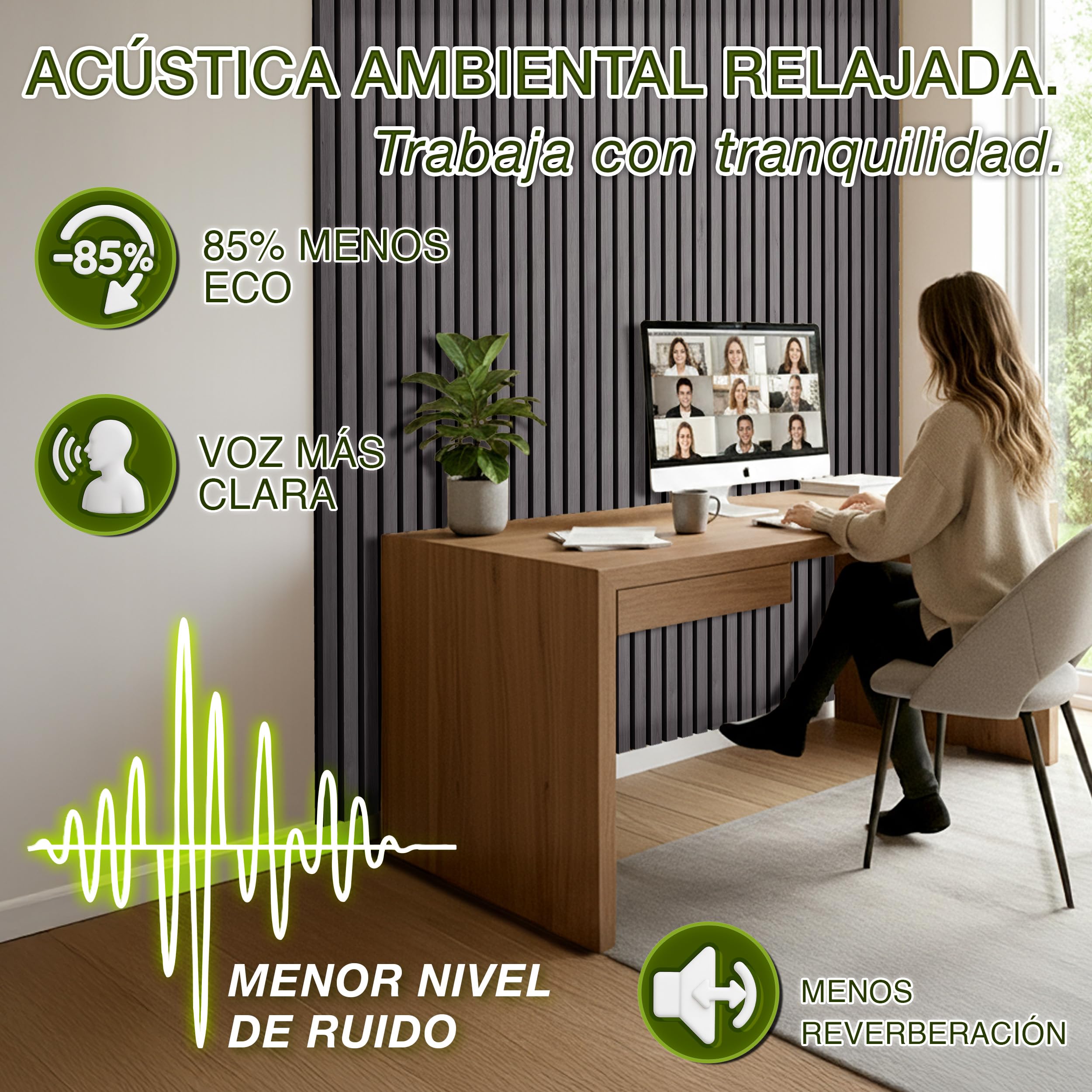 TRESKO 2 paneles acústicos de madera de 120 x 60 cm, incluye 4 ganchos para ropa, revestimiento de pared de roble antracita como pared de listones 3D, paneles de madera para aislamiento acústico