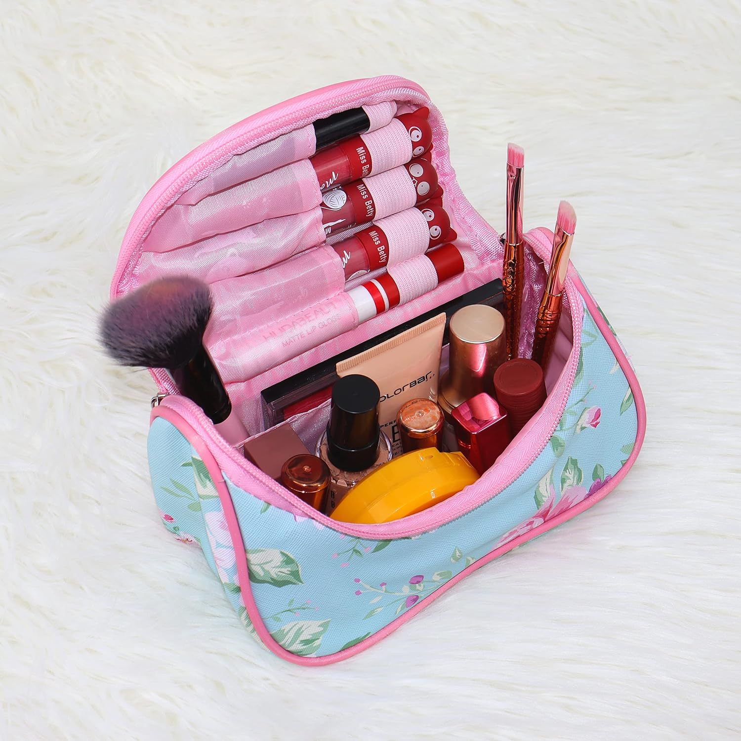 NFI essentials Floral Print Makeup Pouch Travel Make Up Organizer Makeup Bag for Women Toiletry Bag Travel Zipper Pouch Cosmetics Pouch for Purse
