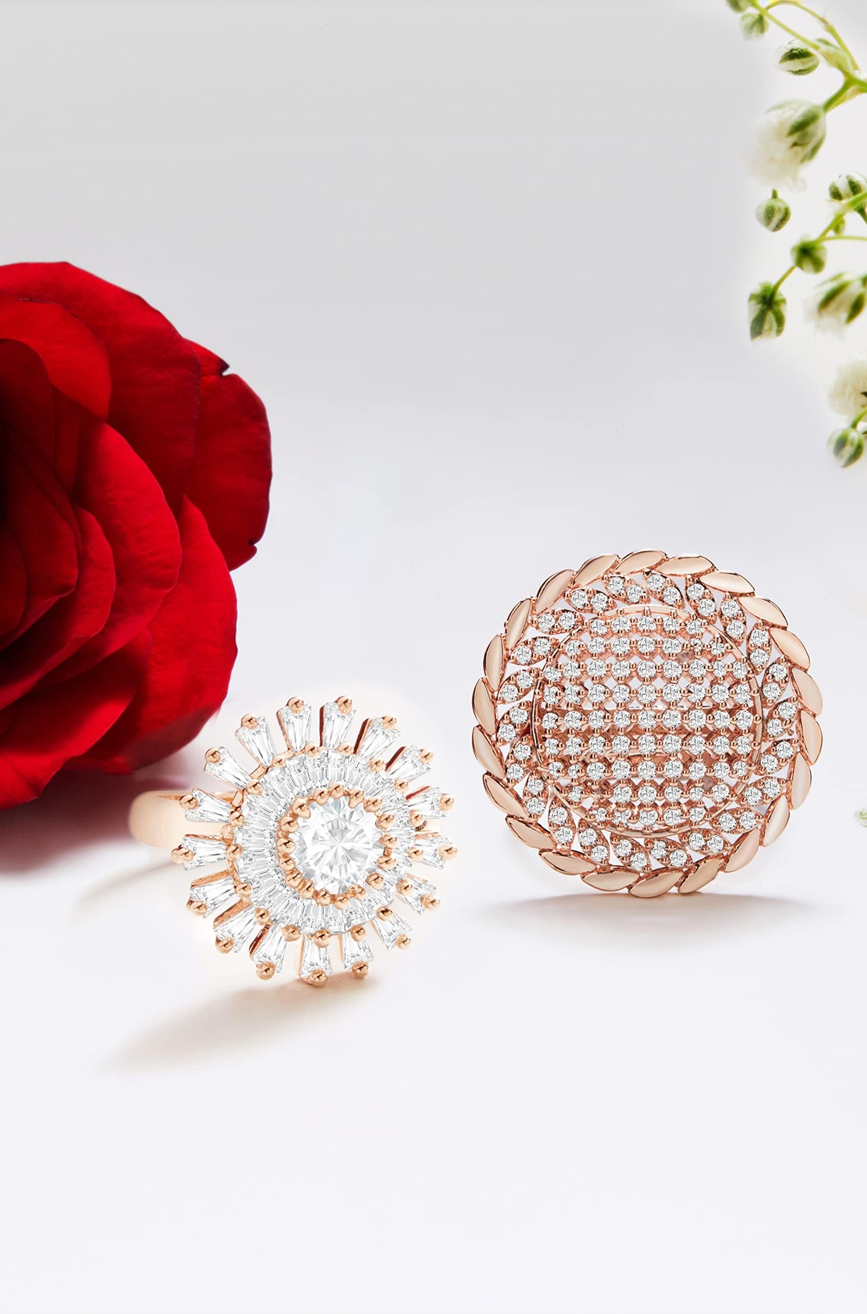 Set of 2 Rose Gold Cubic Zirconia Contemporary Adjustable Finger Rings For Women-ZPFK13455