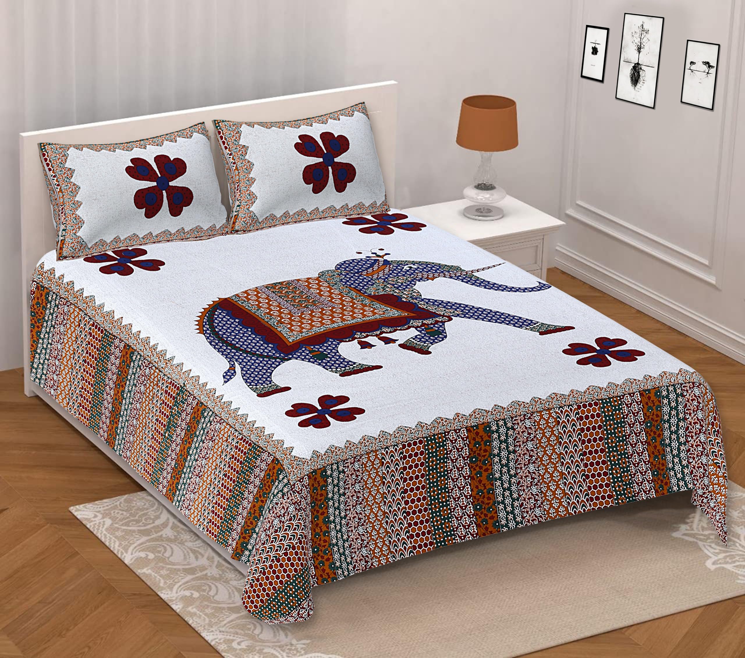 Bedsheet Set | Traditional Elephant Print Design-image-0