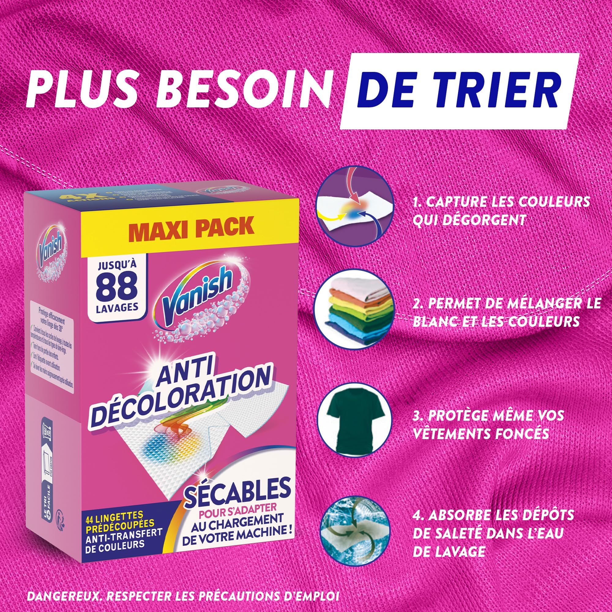 Vanish Lingettes Anti Decoloration - 132 Lingettes Sécables - Lot de 3x44