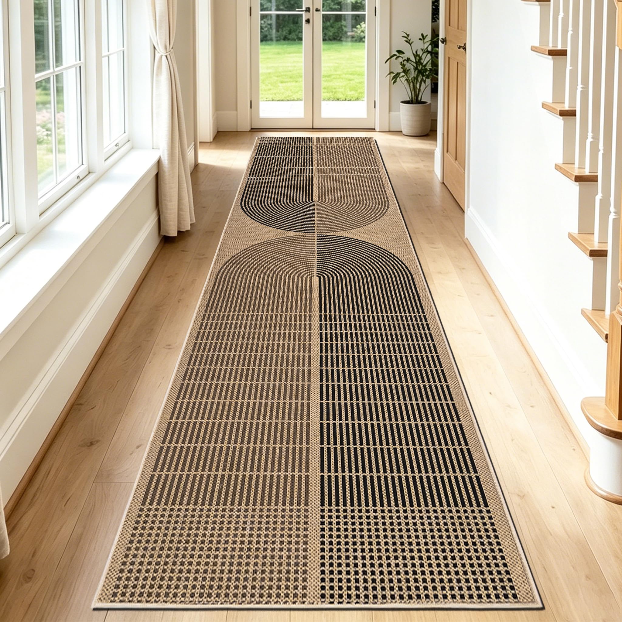 Teppich Läufer Flur 80x300cm Waschbar Teppich Braun Streifen