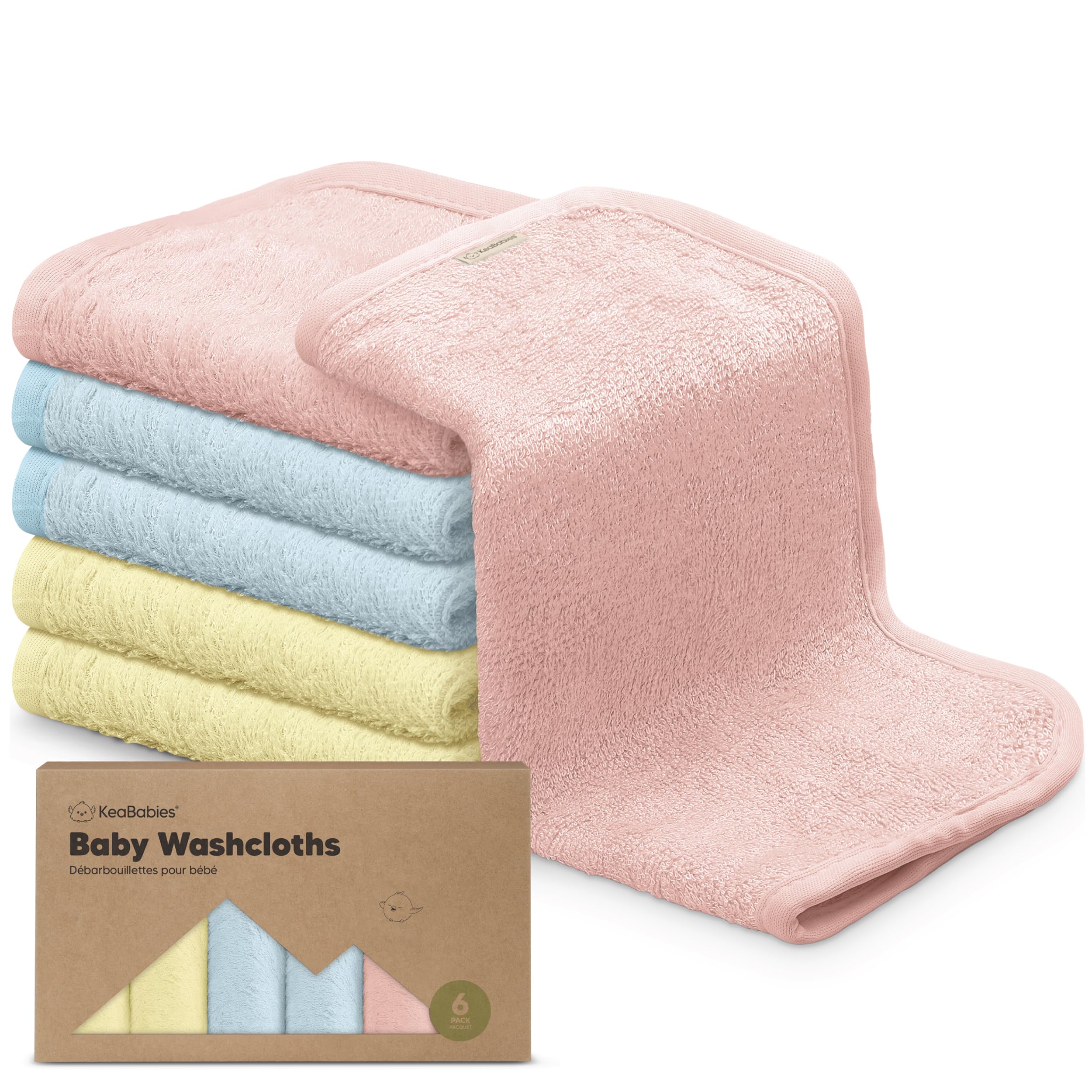 6-Pack Soft Baby Washcloths, Viscose from Bamboo - Kids, Newborn Bath Towels, Infant Shower, Toddler Reusable Face Towel, Gentle on Skin, Face Wash Cloths for Babies, 10x10 (Candy Pop)