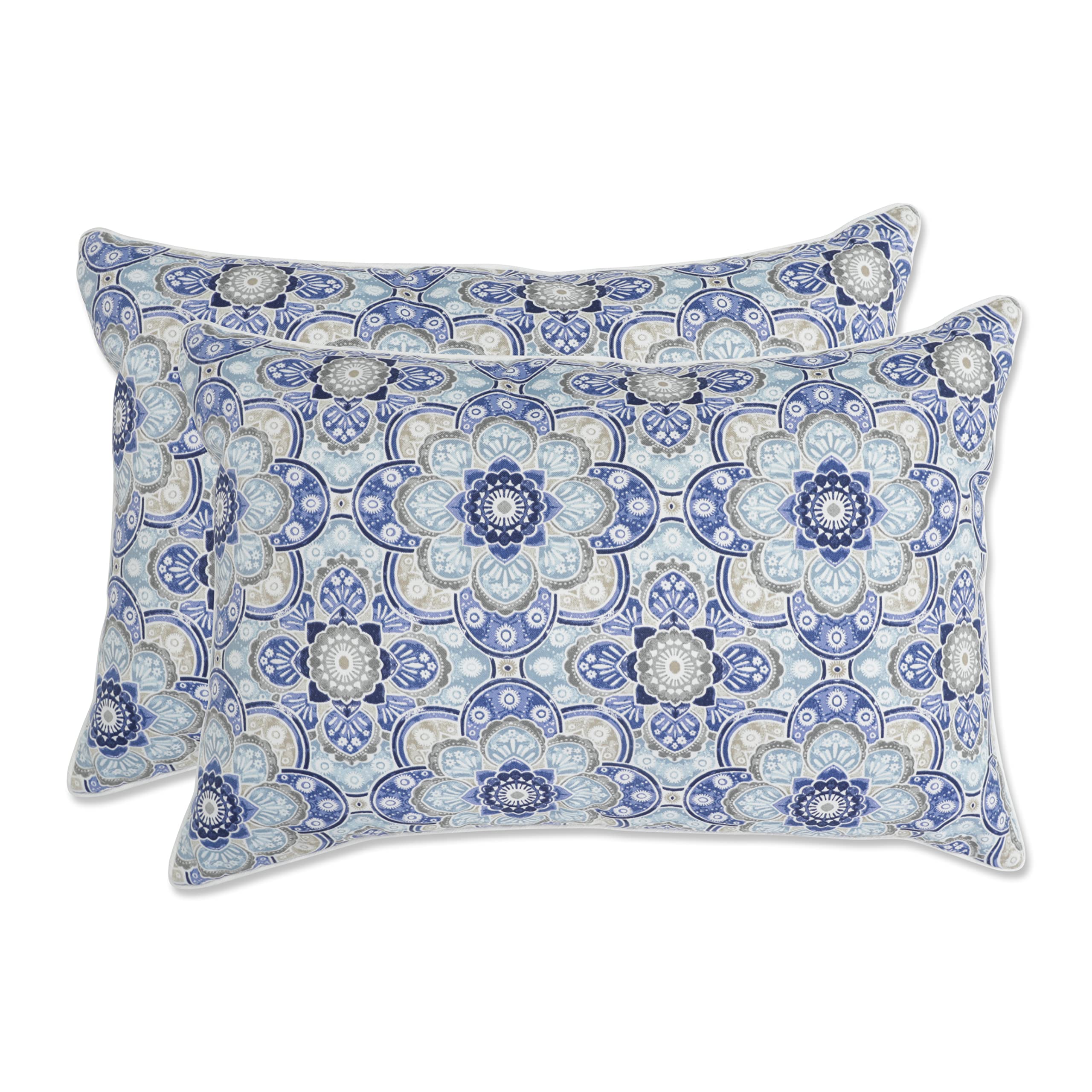 Pillow Perfect Outdoor/Indoor Oversized Pillows, Lumbar - 16.5" x 24.5", Blue Keyzu Medallion Mariner 2 Count