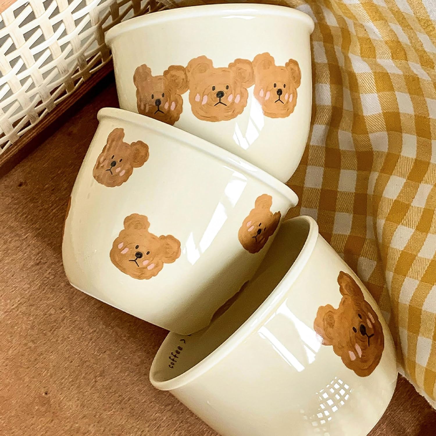 Cute Bear Mug with Lid, Cute Coffee and Tea Mug,Gift for Friend Women Men,Beige, 8oz - Image 3
