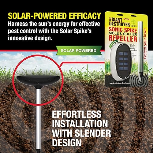 Miniatura 7 de Sonic Spike - Repelente de topos y toboganes, con energía solar, ultrasónico, repelente de animales, repele a los roedores del césped, el jardín y