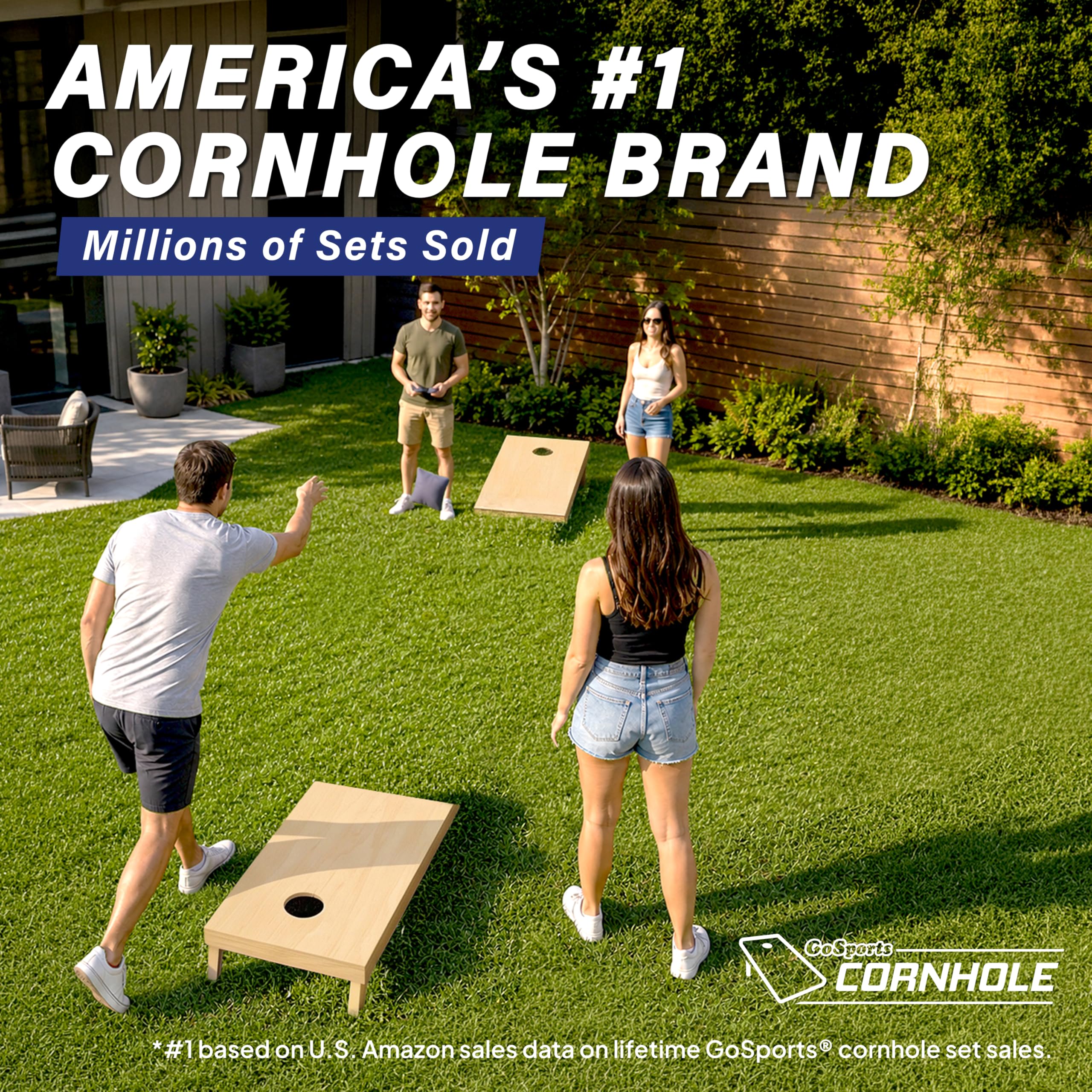 GoSports Juego de Cornhole de Madera Maciza, Elige tableros de Juego de 4 x 2 pies o 3 x 2 pies, Incluye 8 Bolsas de Lanzamiento de Cornhole