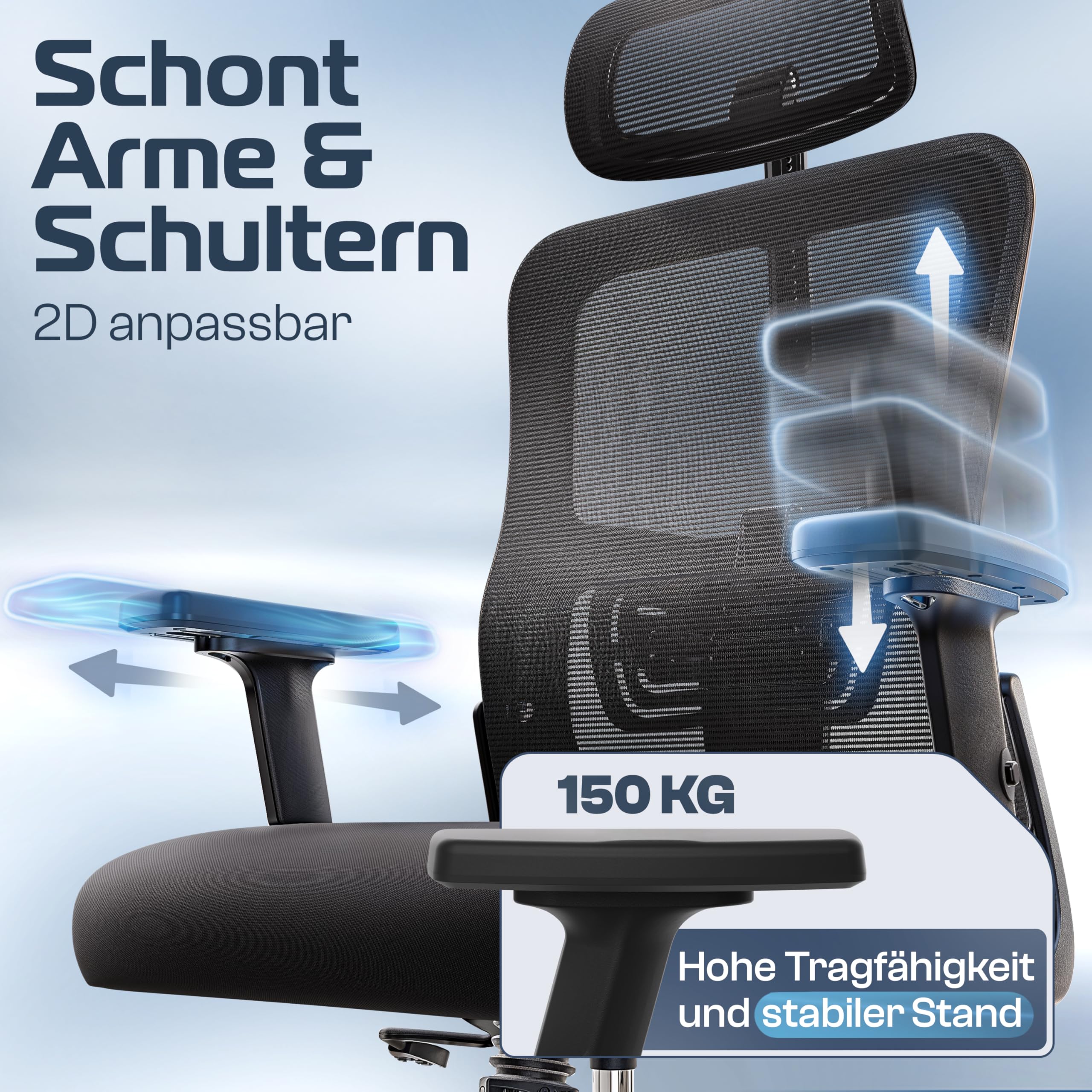 CLOUVOU BrightSeat Bürostuhl Ergonomisch [TESTSIEGER] | Drehstuhl 150kg Schreibtischstuhl | Büro Stuhl & Gaming Stuhl | Home Office Chair Ergonomic | Atmungsaktiver Computerstuhl