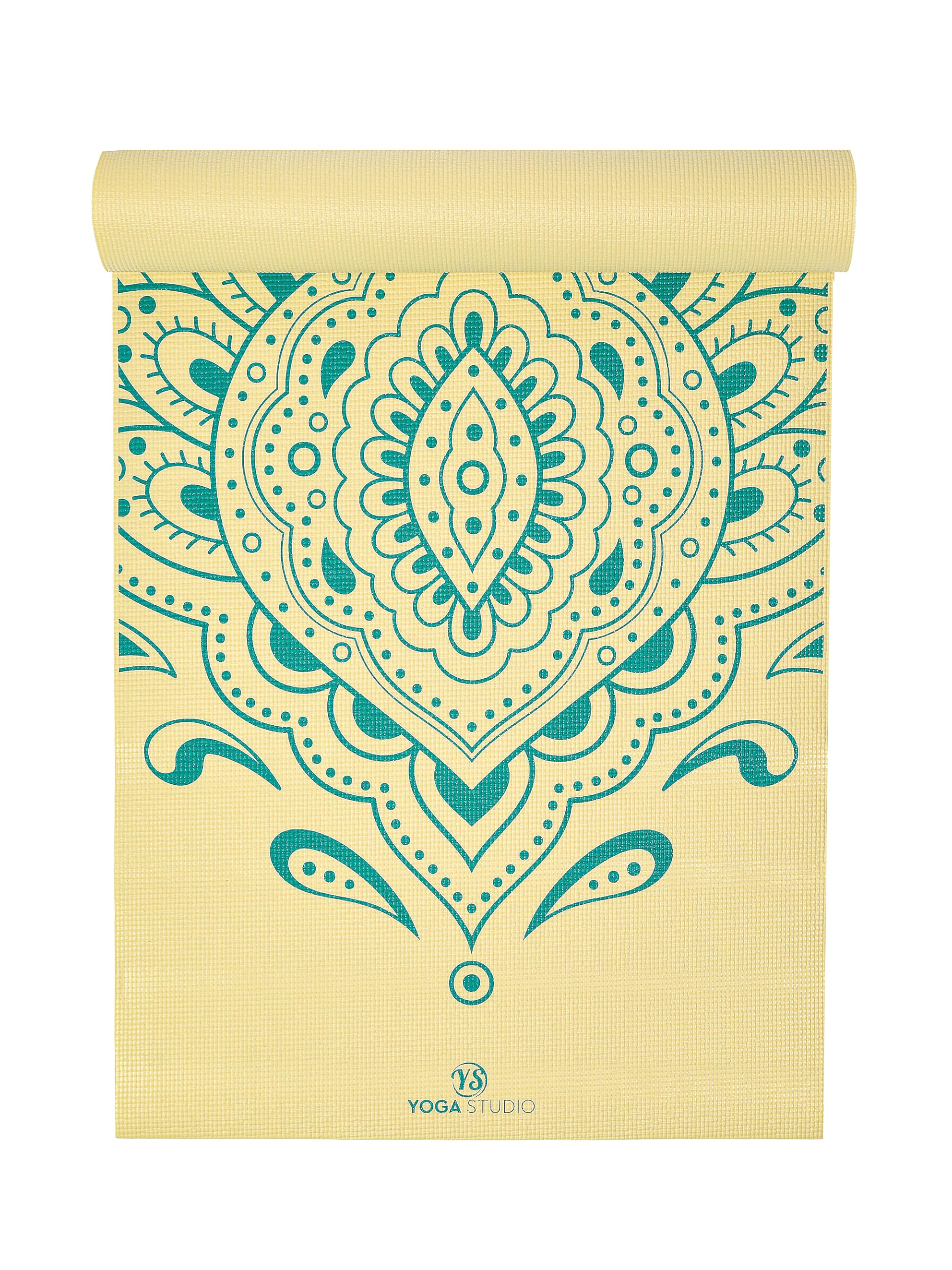 Yoga Studio Designed Sticky Yoga Mat | Oeko-Tex Tear Proof Non-Slip | Workout Exercise Gym Fitness Mandala Yoga & Pilates Mat | 183cm x 61cm x 6mm (Peacock Feather Banana)