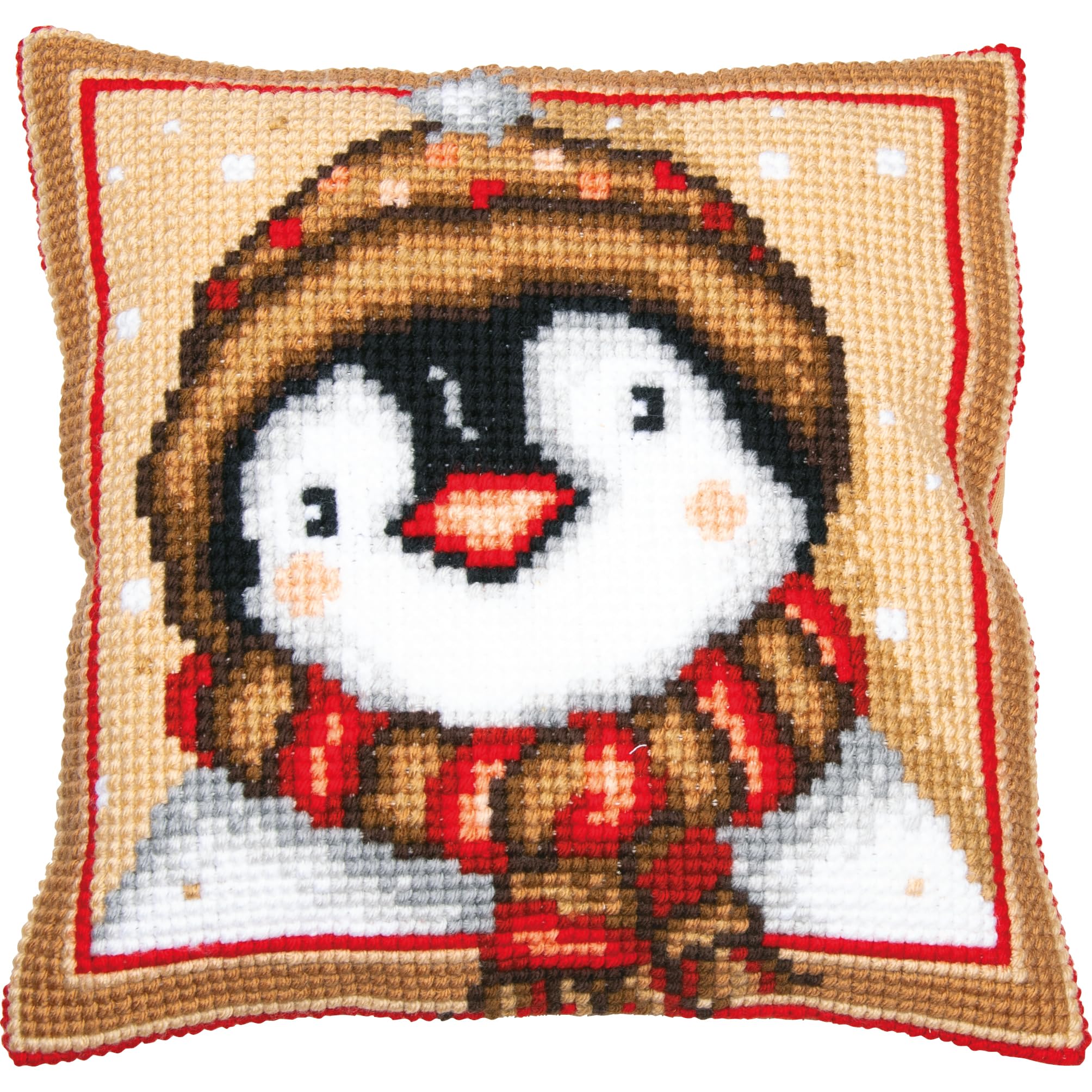VERVACO Kreuzstich Stickpackungen Kissen Kreuzstich-Set – Vorgedruckt, Pinguin, ca. 40 x 40 cm