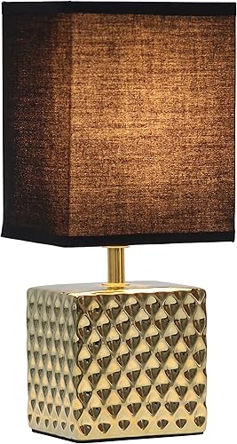 Miniatura 2 de Simple Designs LT1131-GLD - Lámpara de mesa cuadrada dorada metálica martillada de 11.81 pulgadas de alto con pantalla rectangular de tela negra