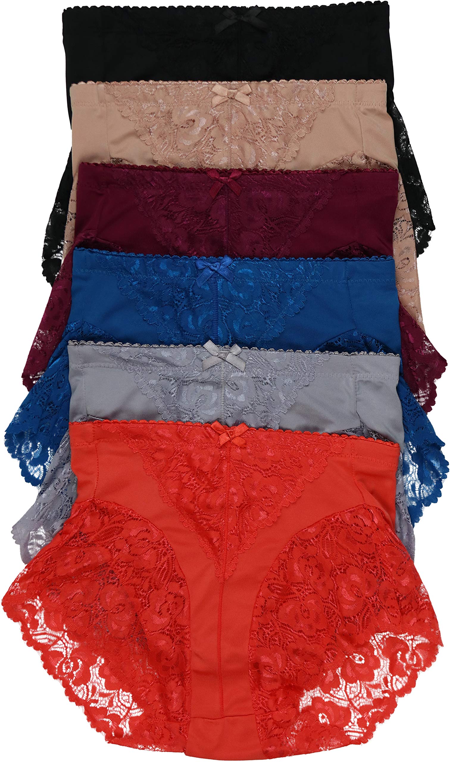 ToBeInStyle - Pack de 6 calzoncillos para mujer con diseño de abertura de encaje - Rosa - S