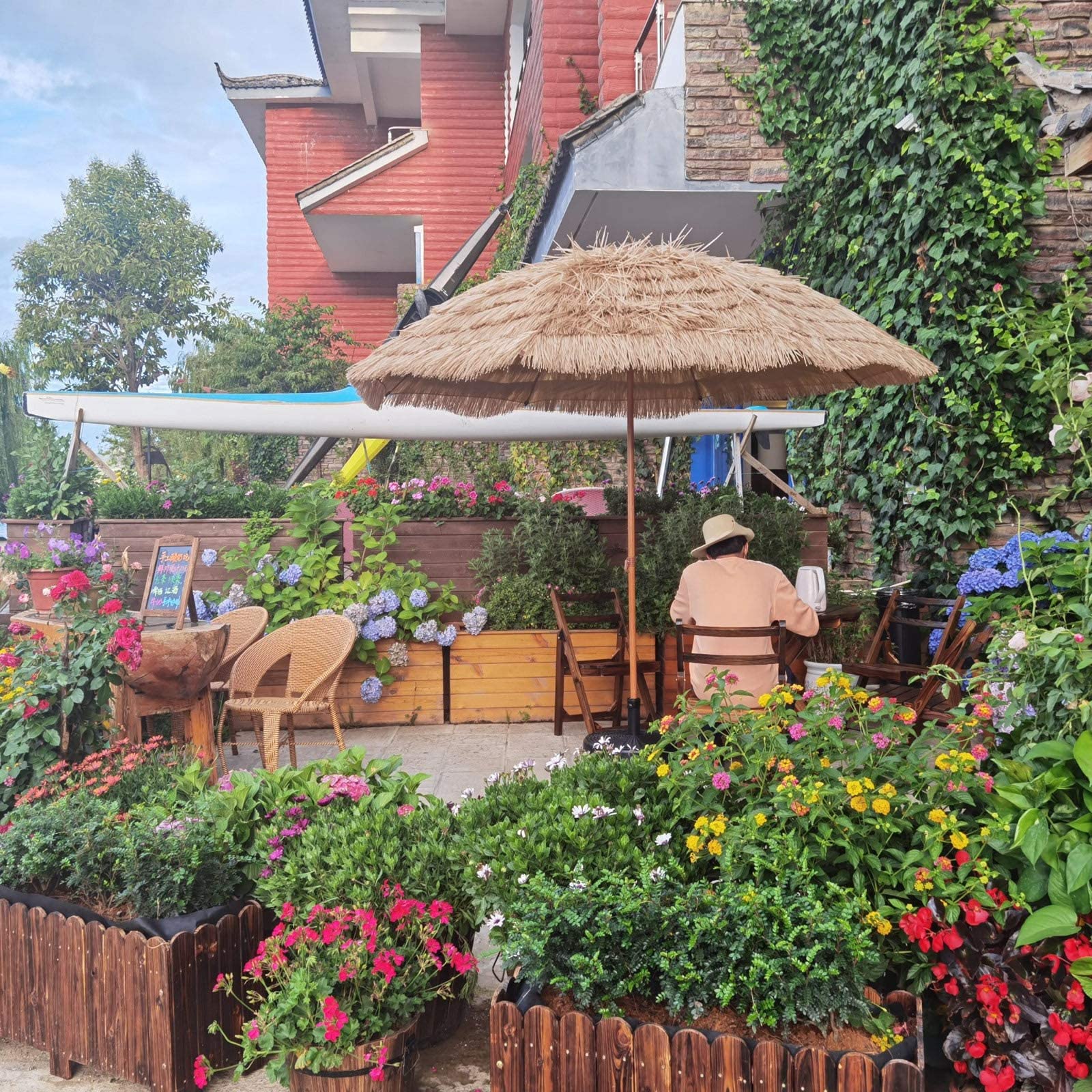 XuRX Hawaii Parasol, Paraguas del Mercado, Impermeable, Paraguas de Playa, Viajes, Paraguas de Paja, Parasol de Rafia, protección UV, Muebles de jardín, Restaurante (diámetro 200 cm)
