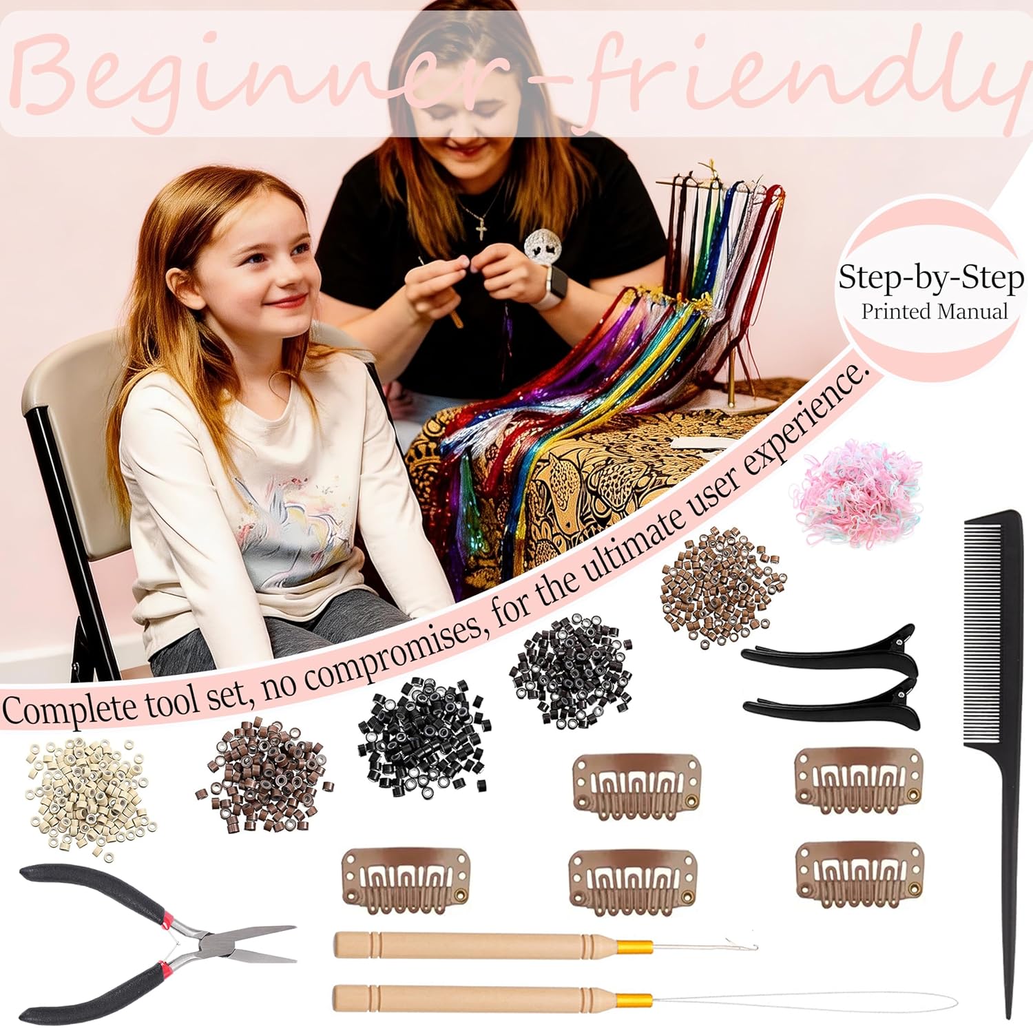 Hair Tinsel Kit, 30 Colors 48 Inch Glitter Tinsel Hair Extensions for Girls, 9000 Strands Sparkling Heat Resistant Fairy Hair Tinsel for Fourth of July Christmas Party Carnival Festival