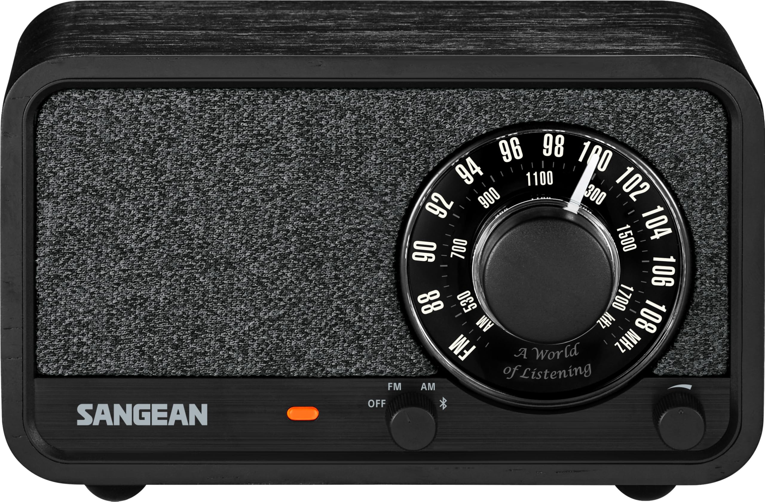SANGEAN WR-8 - Radio portátil vintage con altavoz Bluetooth, recepción FM, batería integrada, carcasa de madera auténtica, roble medianoche