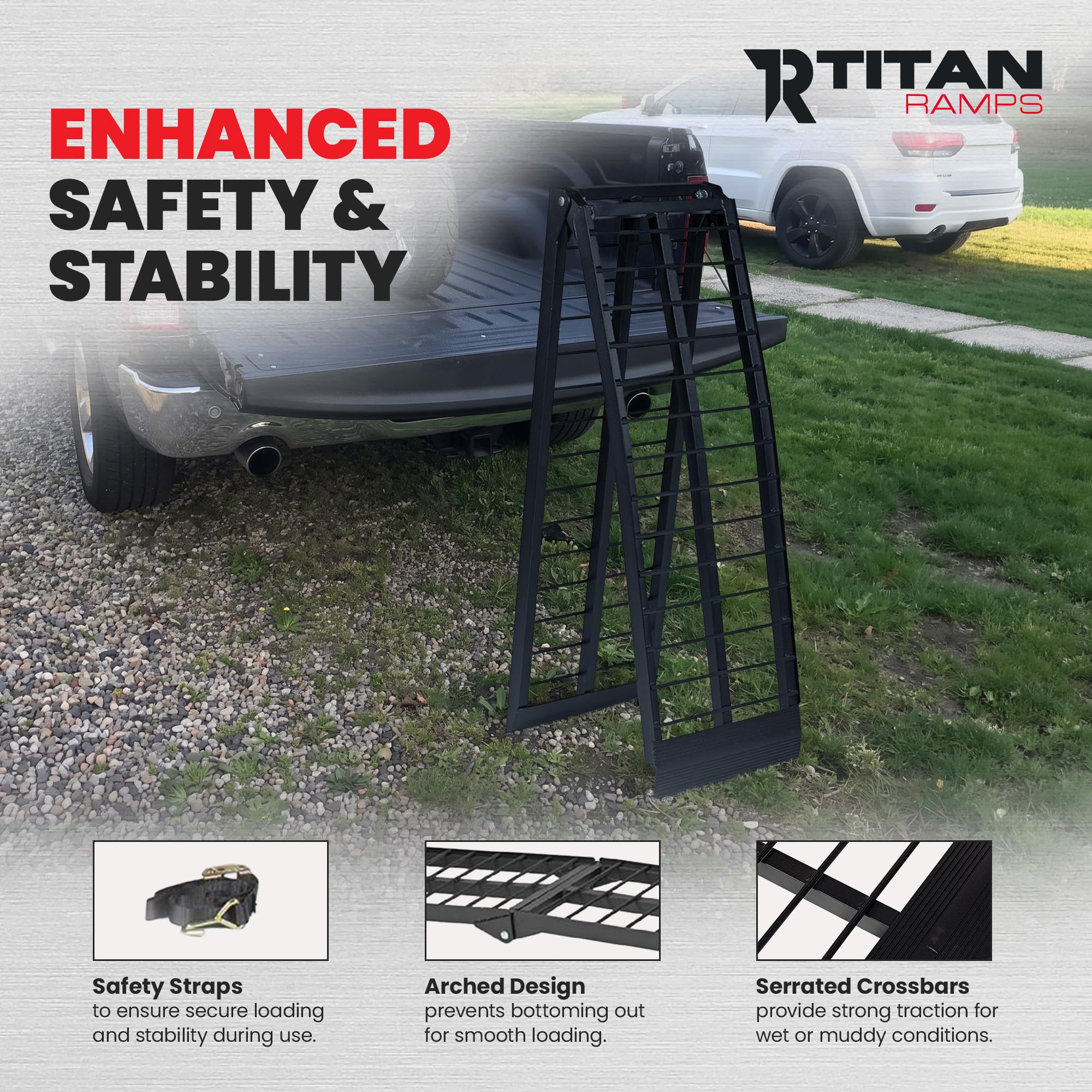 Titan Ramps 9 Heavy-Duty Arched Motorcycle Loading Ramp - 900 lb. Capacity | Aluminum loading for pickup trucks foldable lightweight with serrated crossbars product thumbnail 5