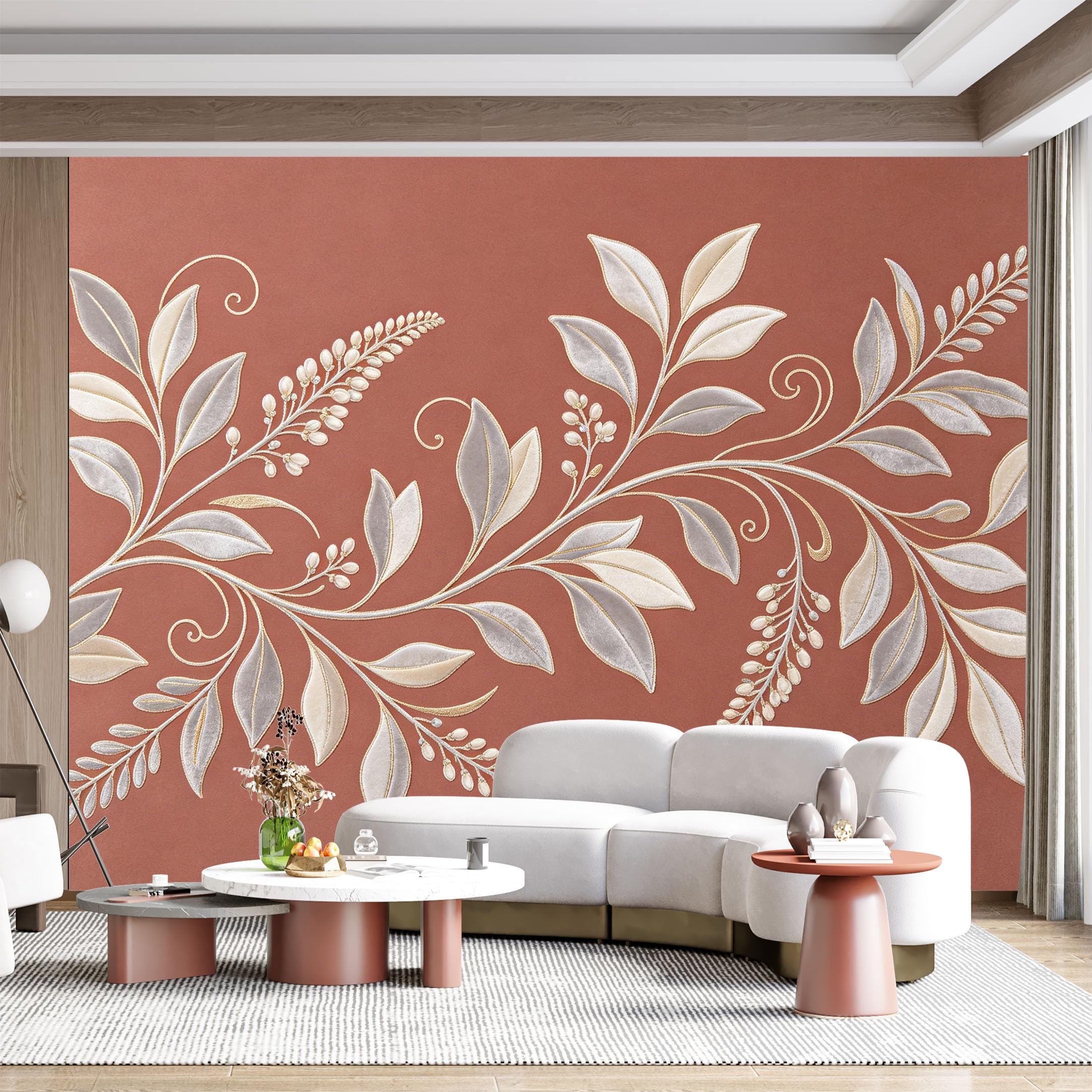 Custom Size Wall Mural Botanical Floral Leaves Elegant Design SelfAdhesive Wall Fabric Removable for Home Office Decor