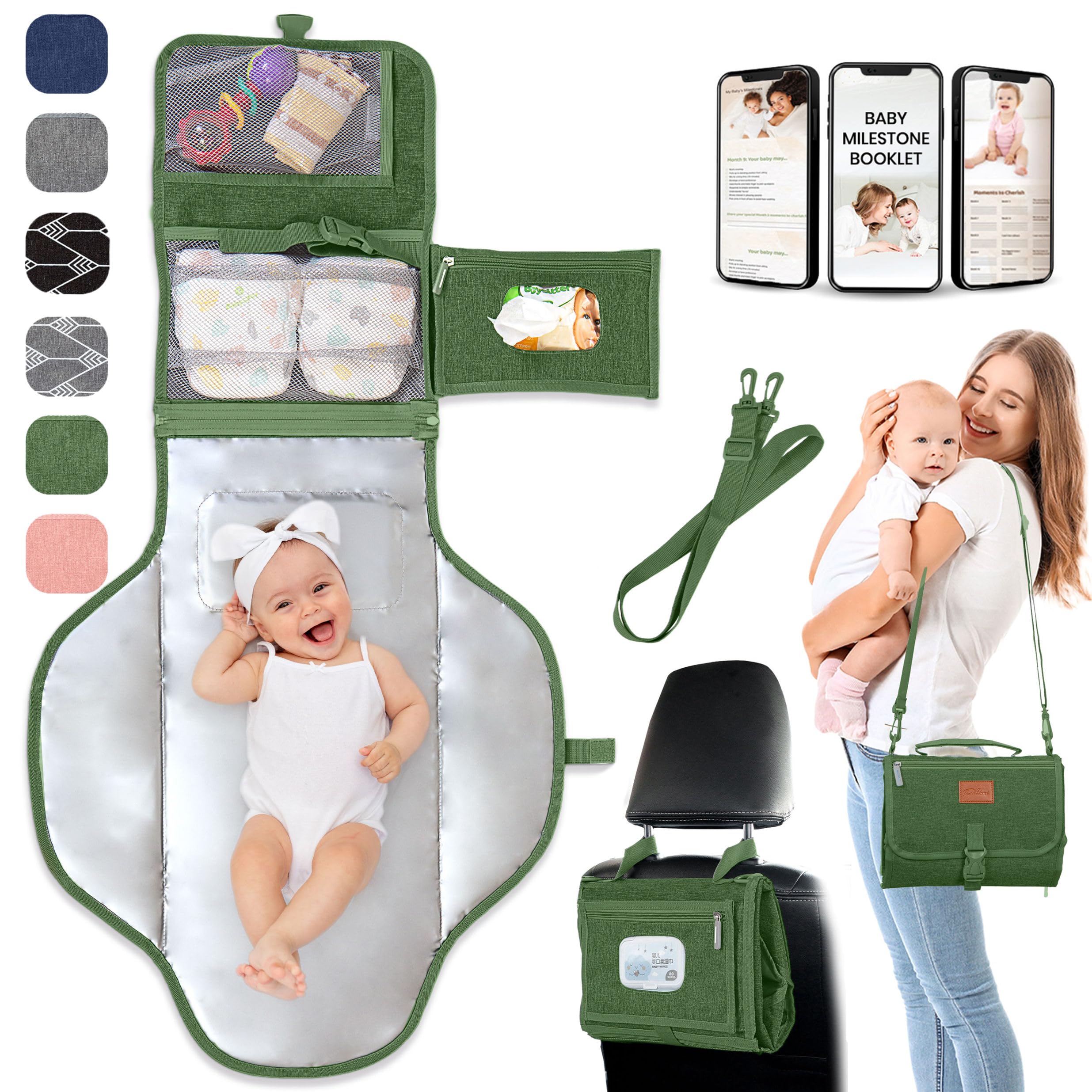 Portable Changing Pad for Baby, Travel Diaper Changing Pad for Newborn, Large Waterproof Baby Changing Mat, Foldable & Detachable Diaper Changing