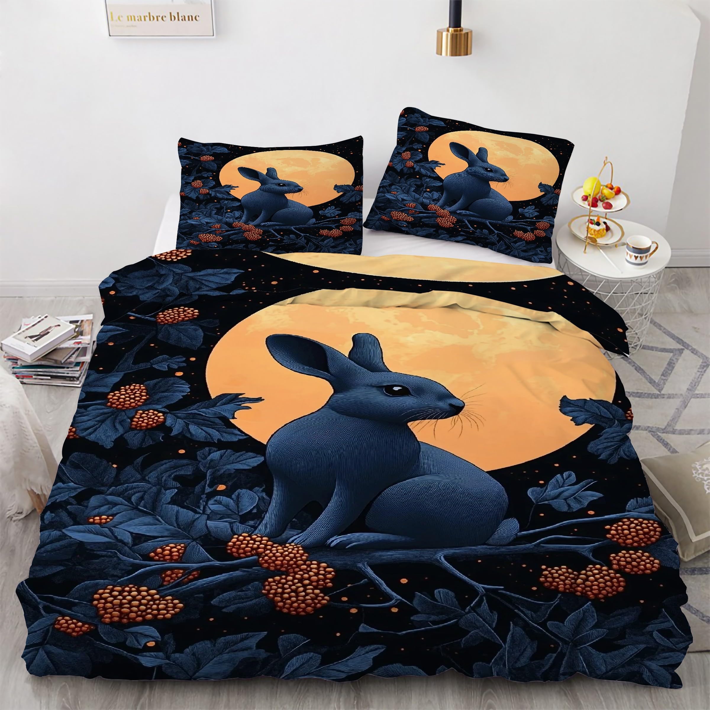 Housse de couette lapin 90x190 facile à enfiler avec son zip et ses taies assorties