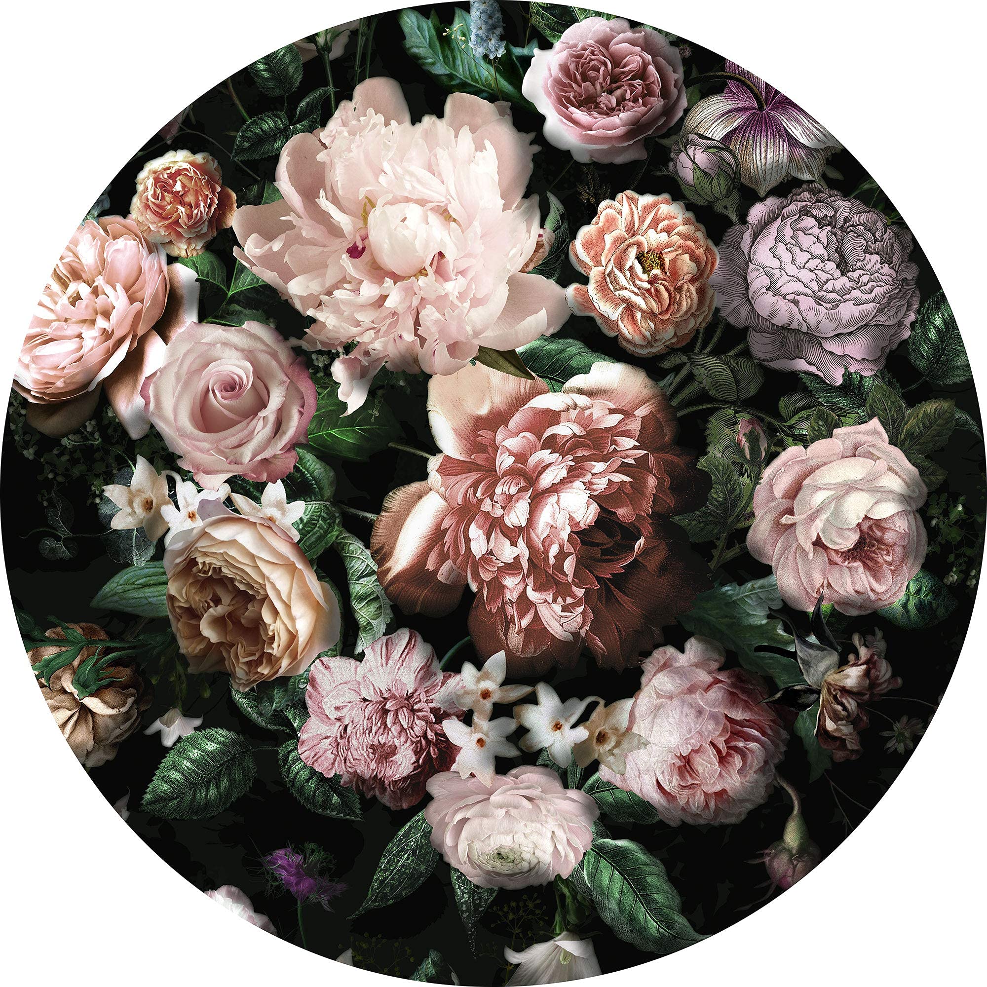 Komar DOT D1-032 - Papel pintado fotográfico de fieltro redondo y autoadhesivo, diámetro de 125 cm, 1 unidad, diseño floral, papel pintado, decoración, papel pintado de pared, D1-032