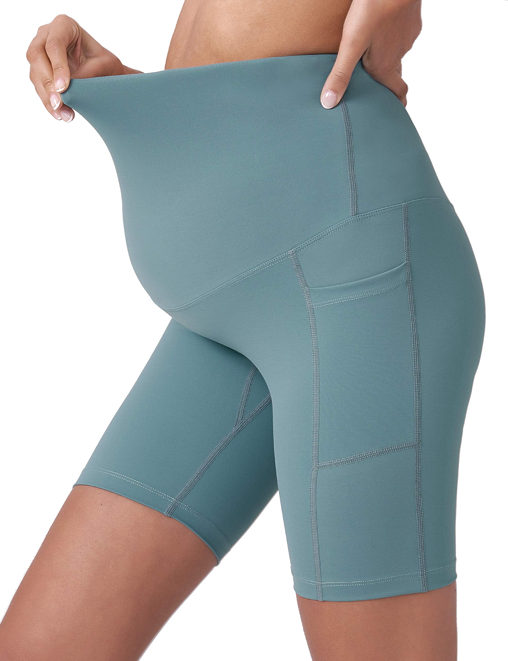 POSHDIVAH Women's Maternity Yoga Shorts Over The Belly Bump Workout Active Short Pants Light Green 8