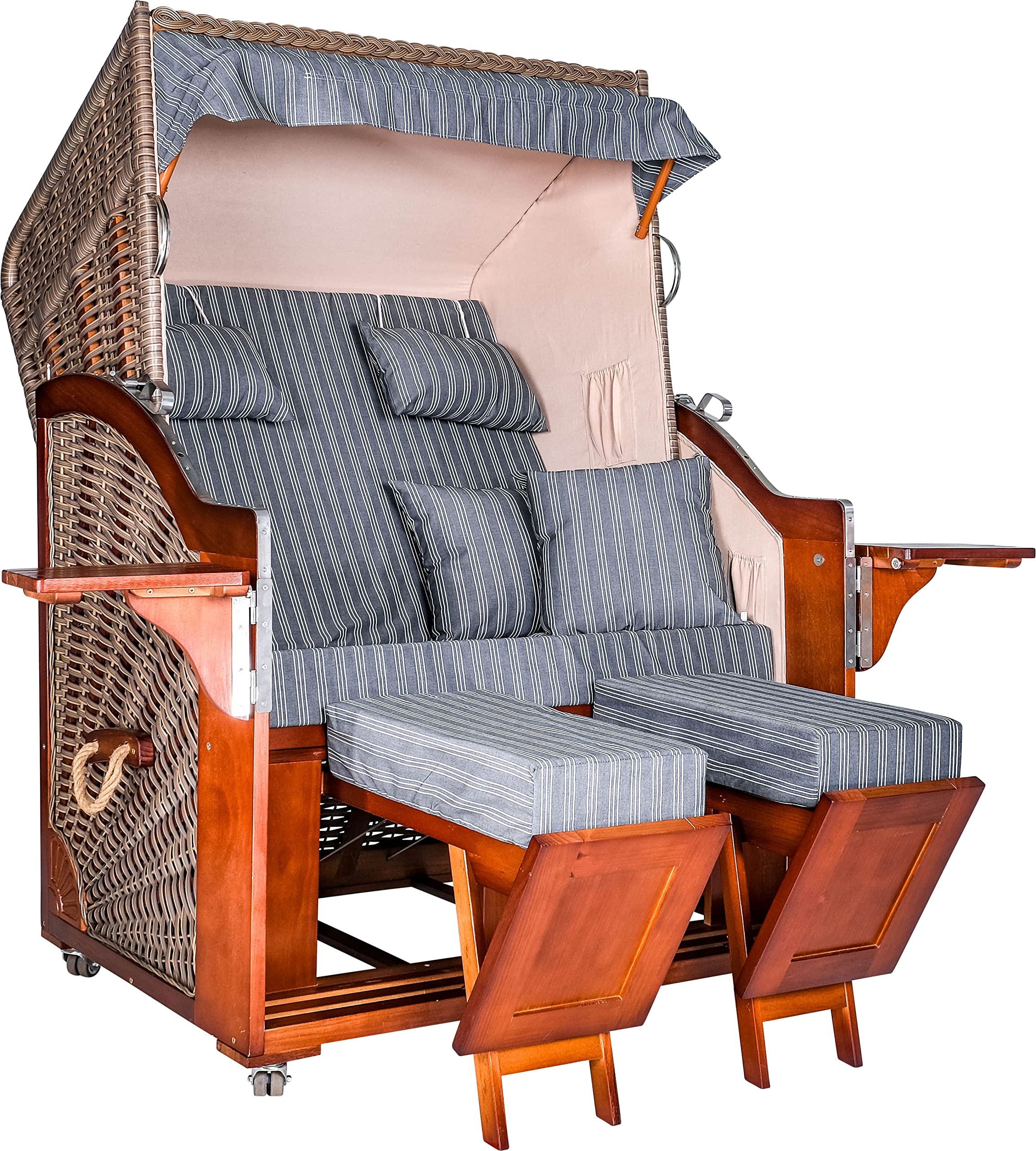 Strandkorb Ahlbeck Premium AOC | Pinie in Grau | Royal Anthrazit | Inkl. Rollen und Abdeckhaube | Ideal für Garten Terrasse und Balkon