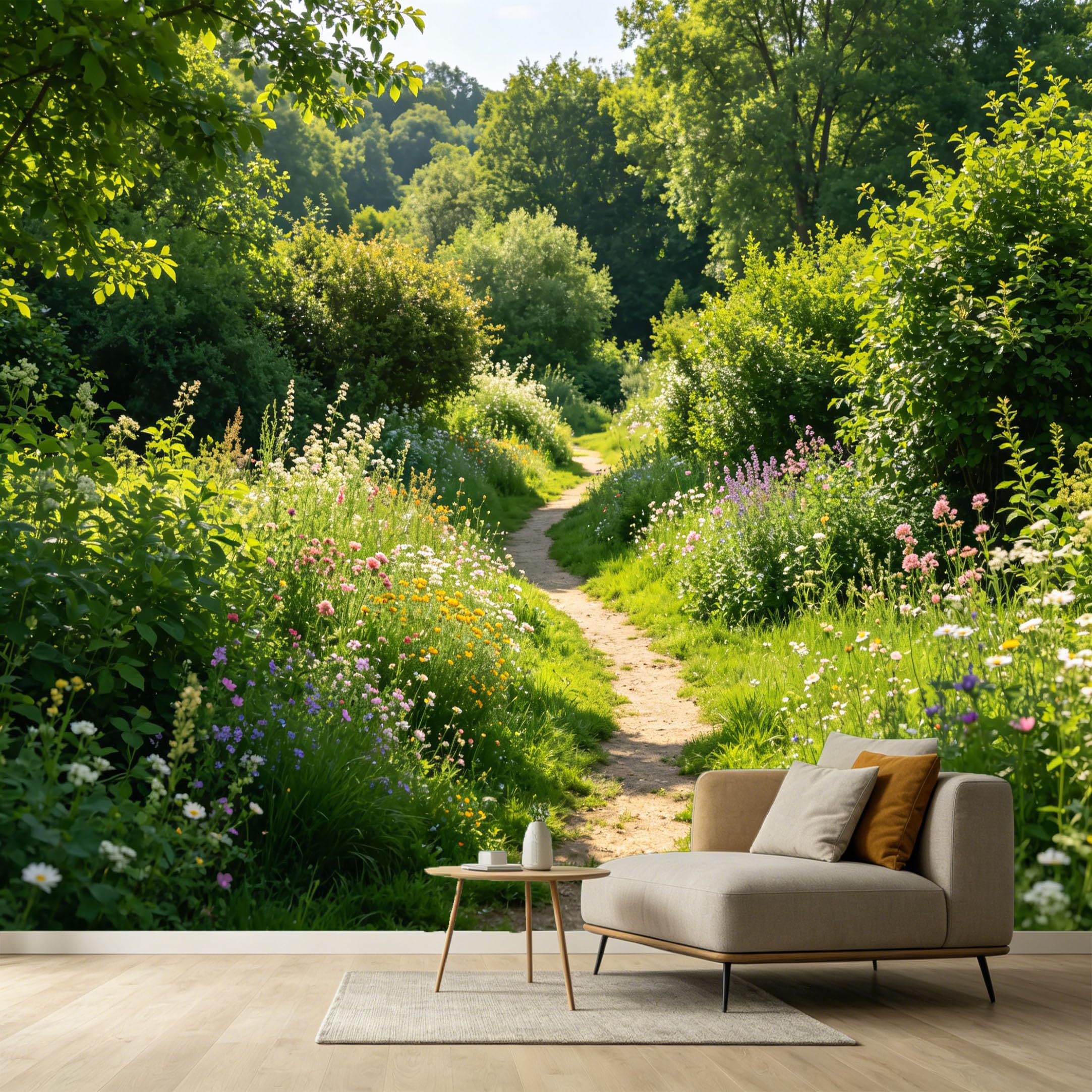 Custom Size Wall Murals Botanical Forest Path Wildflowers Trees Landscape SelfAdhesive Wall Fabric Removable Large Wallpaper for Photo Living Room Decor Home Interior Wall Art