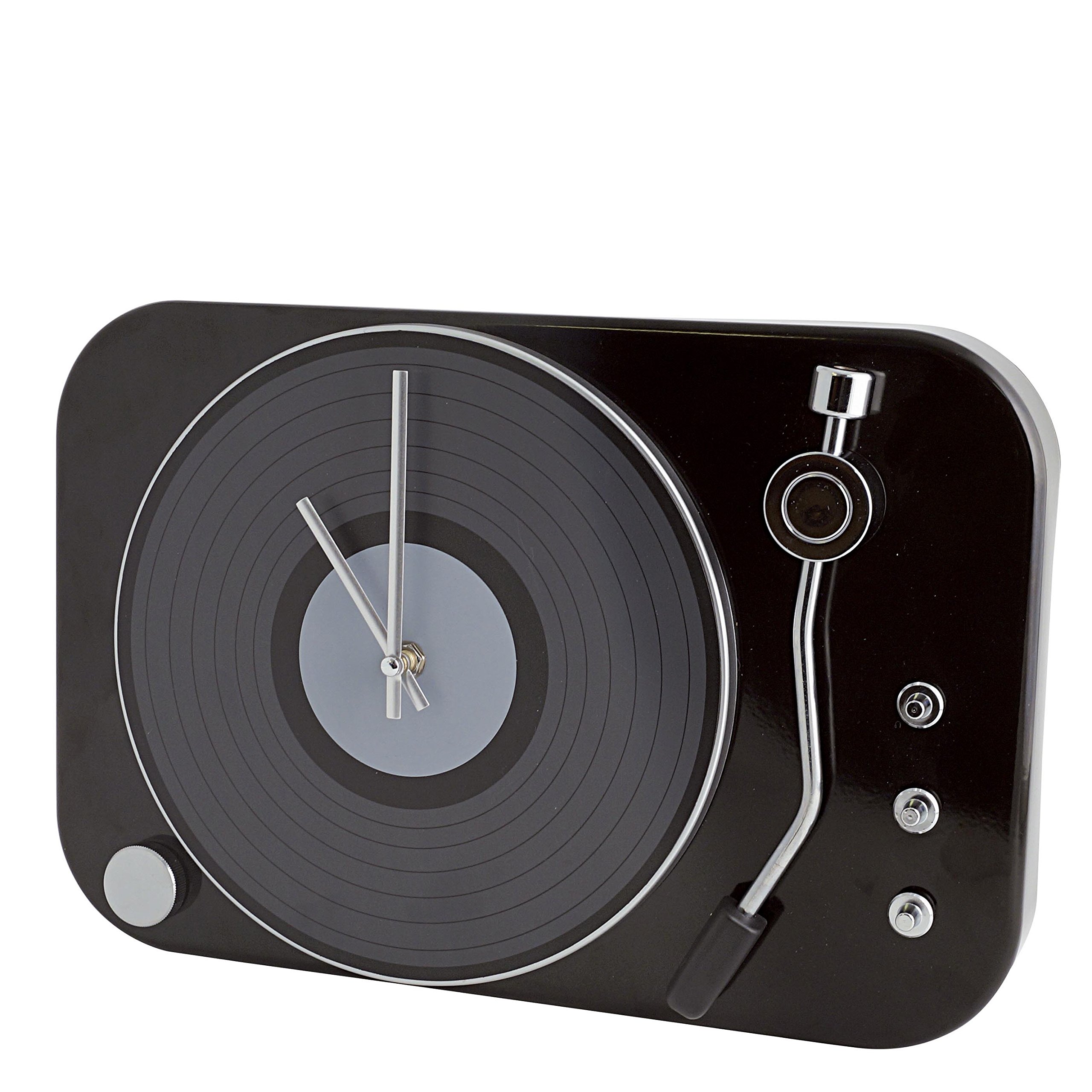 Contemporay Clocks - Retro Classic Record Player Turntable Style Wall Clock - Gloss Black