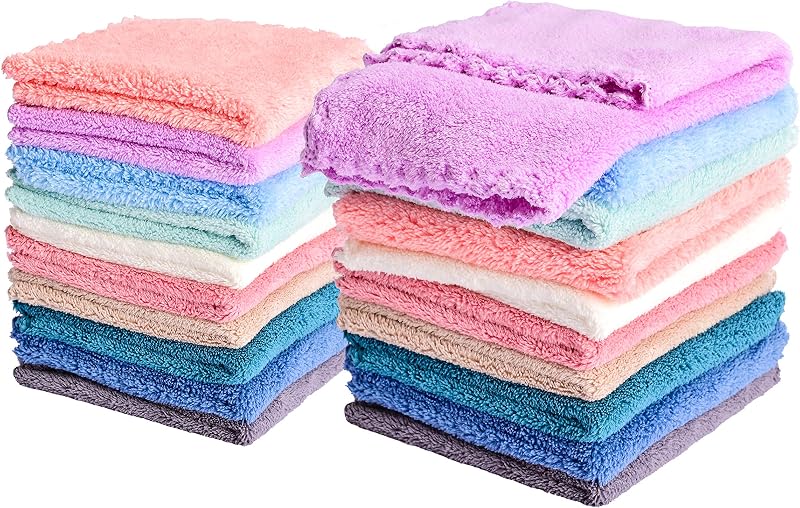 20 Pack Baby Washcloths Microfiber Coral Fleece Extra Absorbent and Soft for Newborns, Infants and Toddlers