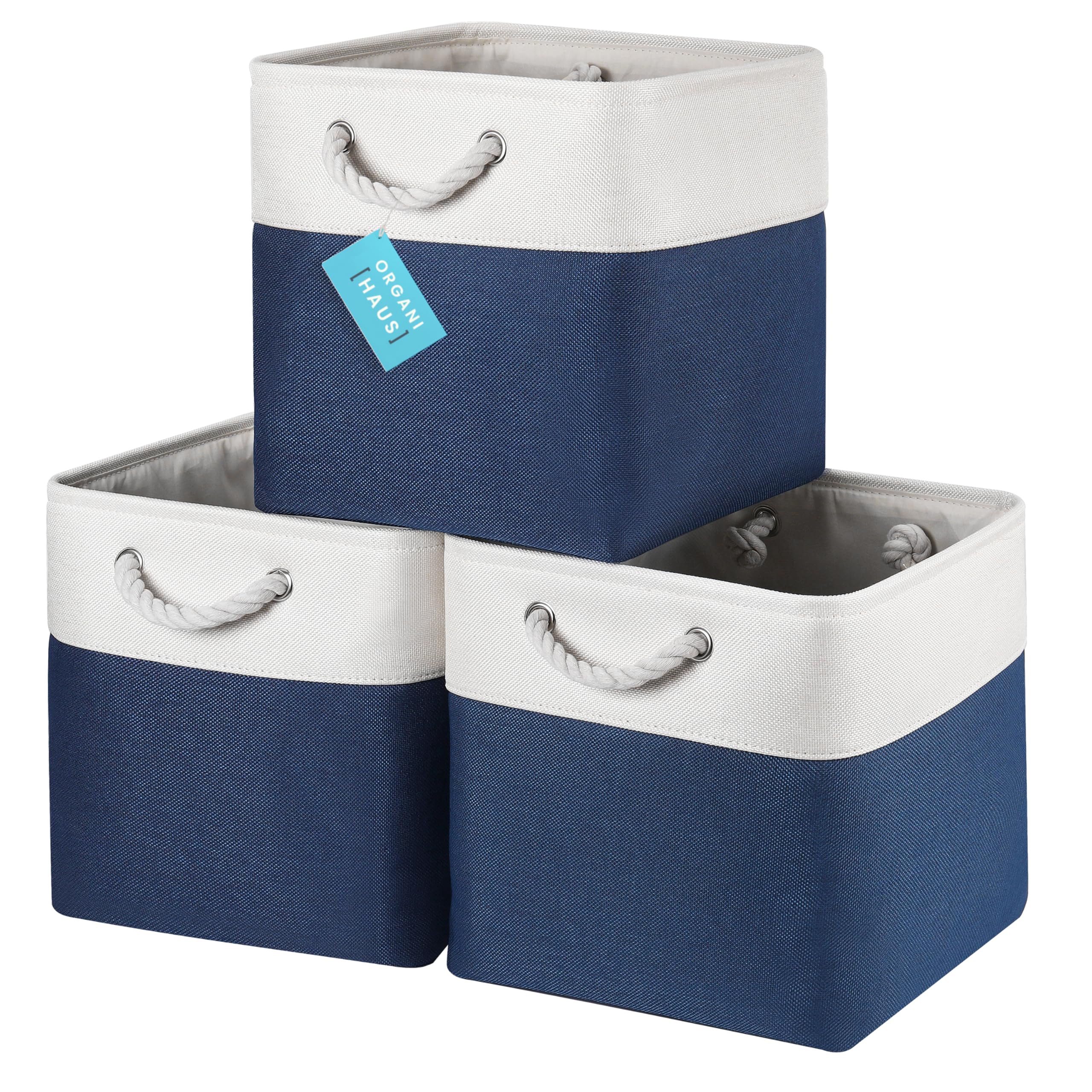 OrganiHaus Stoffwürfelkörbe mit Seilgriffen 3er-Set