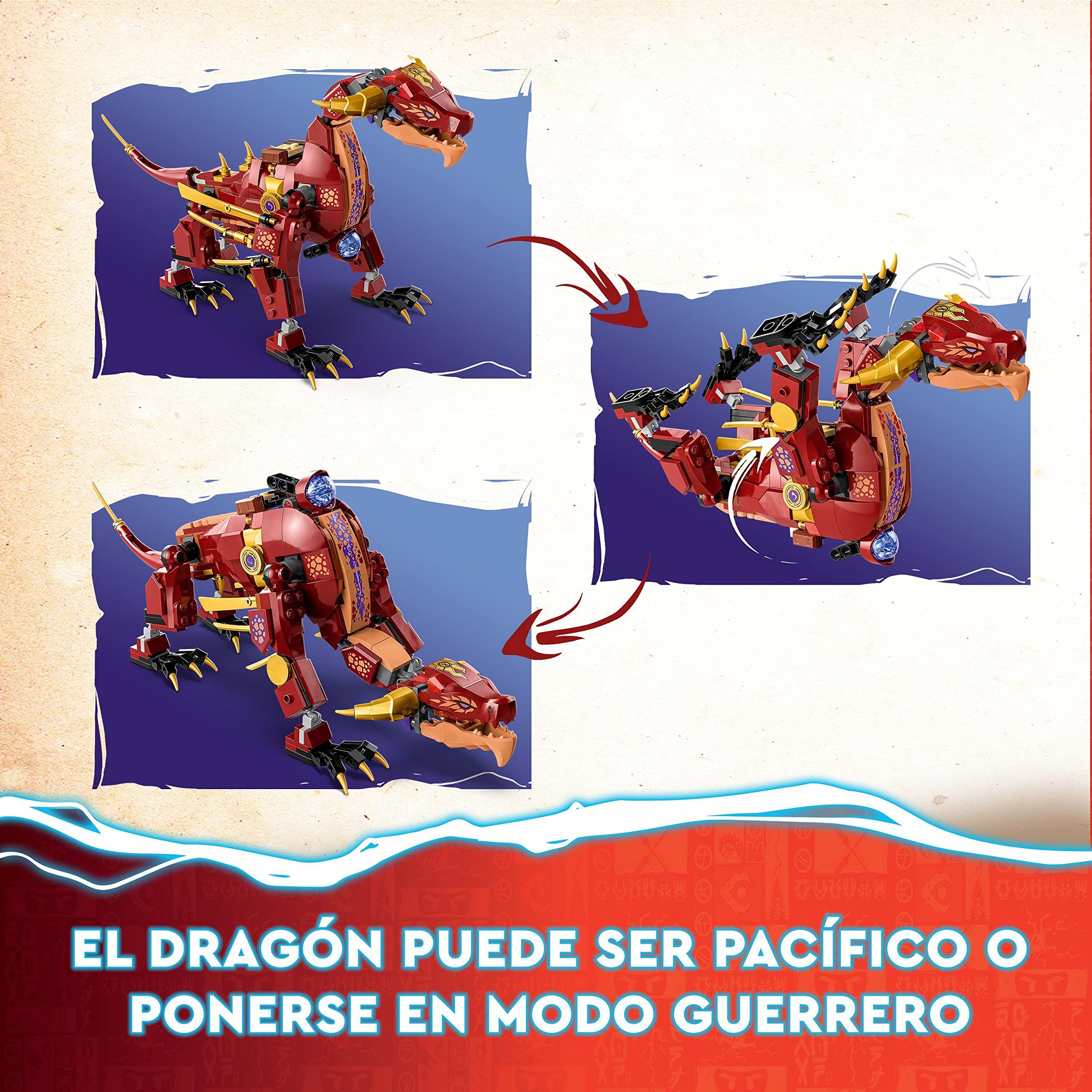 LEGO 71793 Ninjago Dragón de Lava Transformer Ola de Calor, Set de Juguete de la Serie de Televisión El Renacer de los Dragones con Figura de Criatura Mítica, con Las Minifiguras de Kai y Lloyd