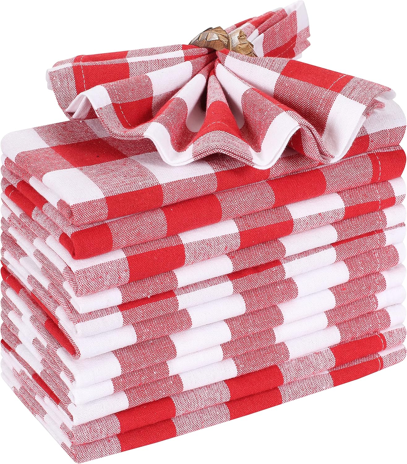 Cloth Dinner Napkin Gingham Plaid Check Fabric18X18 Red