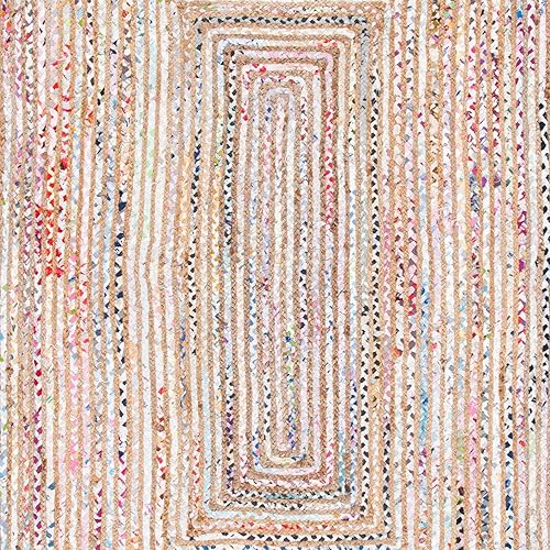 Miniatura 6 de SAFAVIEH Cape Cod Collection - Alfombra decorativa, 4 x 6 pies, beige y multicolor, hecha a mano de yute y algodón, trenzada estilo bohemio, ideal